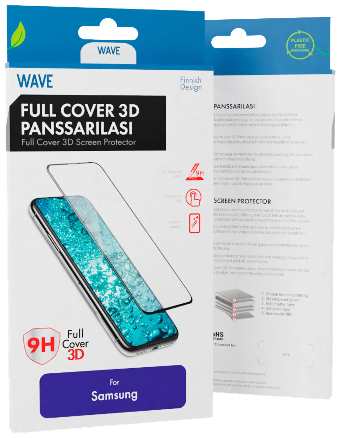 Wave Full Cover 3D Panssarilasi, Samsung Galaxy S20+, Musta Kehys