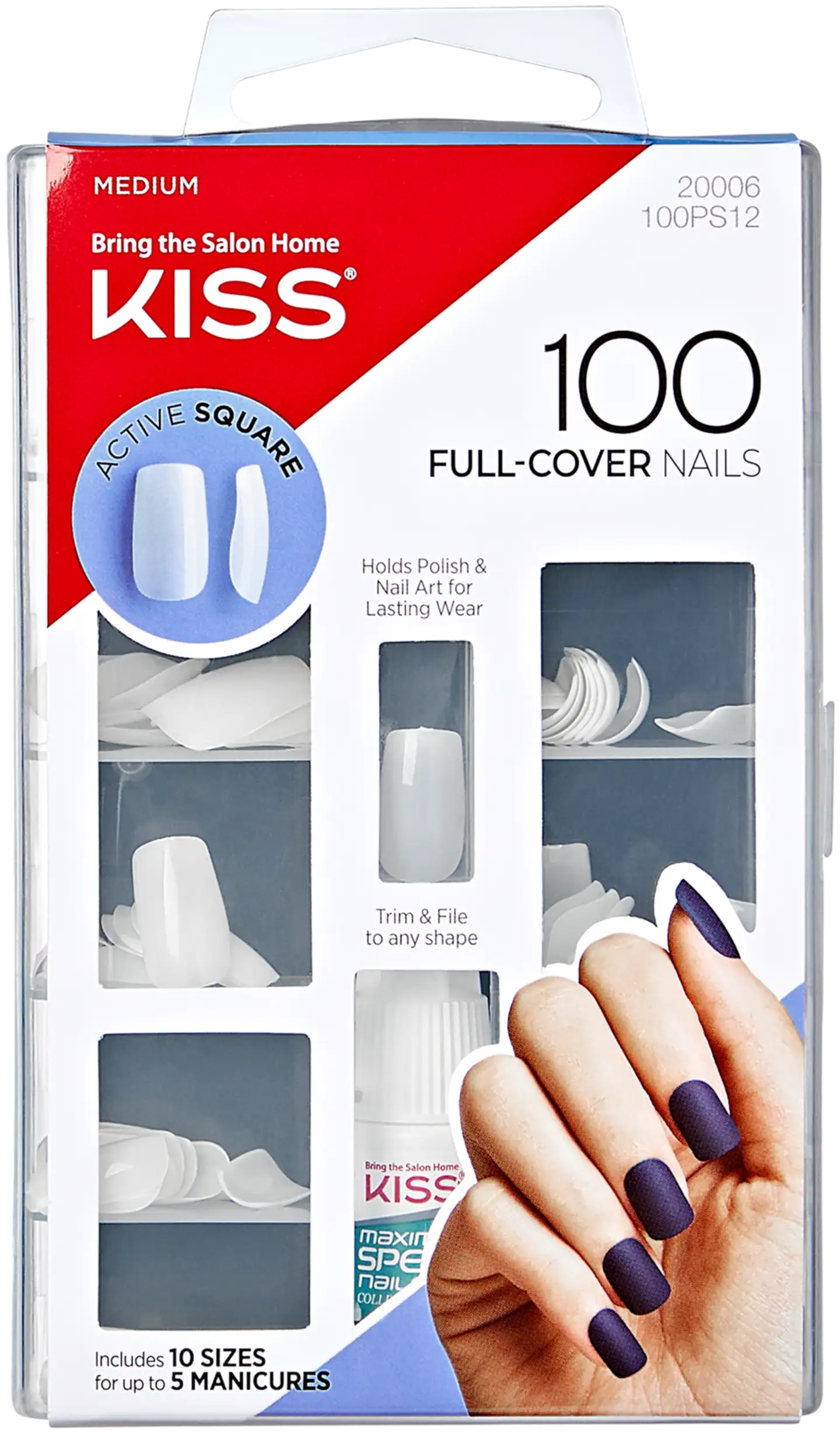 Kiss Nails Active Square 100 kpl, 100PS12 - 1