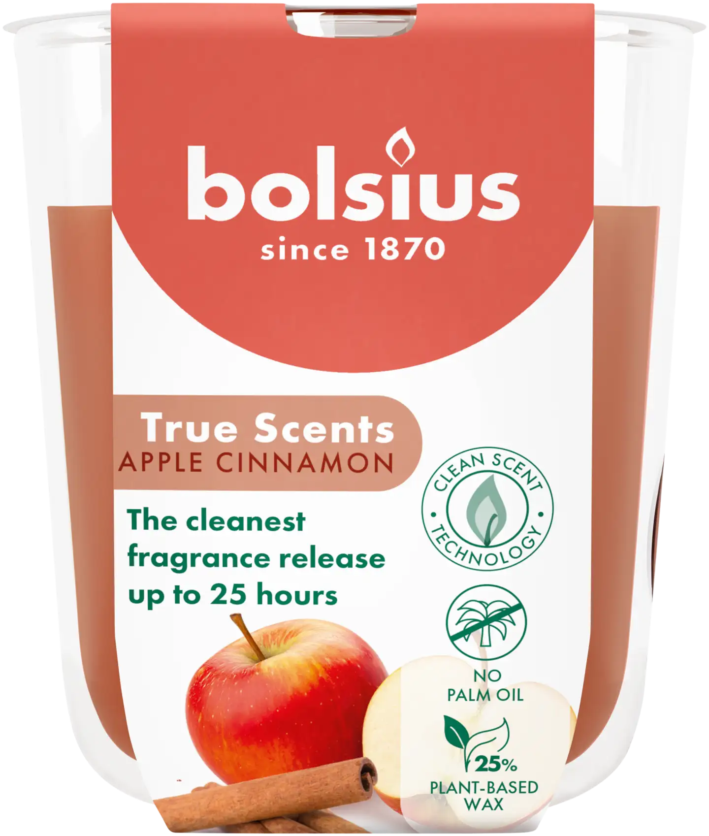 Bolsius True Scents – tuoksukynttilä lasissa – Cinnamon Apple – vaaleanruskea – pieni