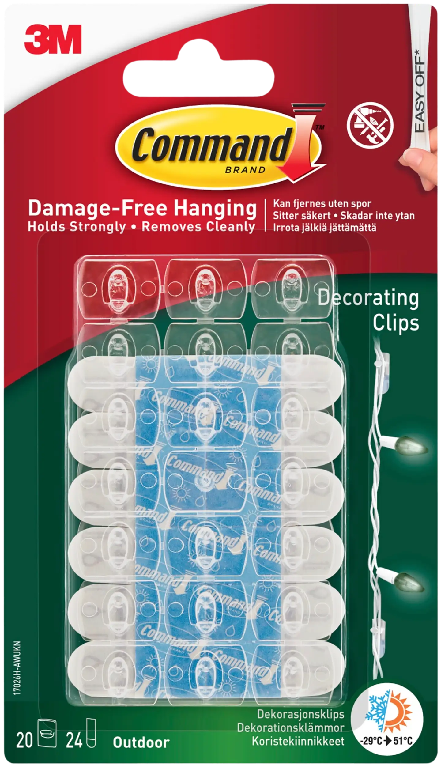 Command™ sisustuspidikkeet ulkokäyttöön 17026H-AW, 20 pidikettä + 24 kiinnityspalaa - 1