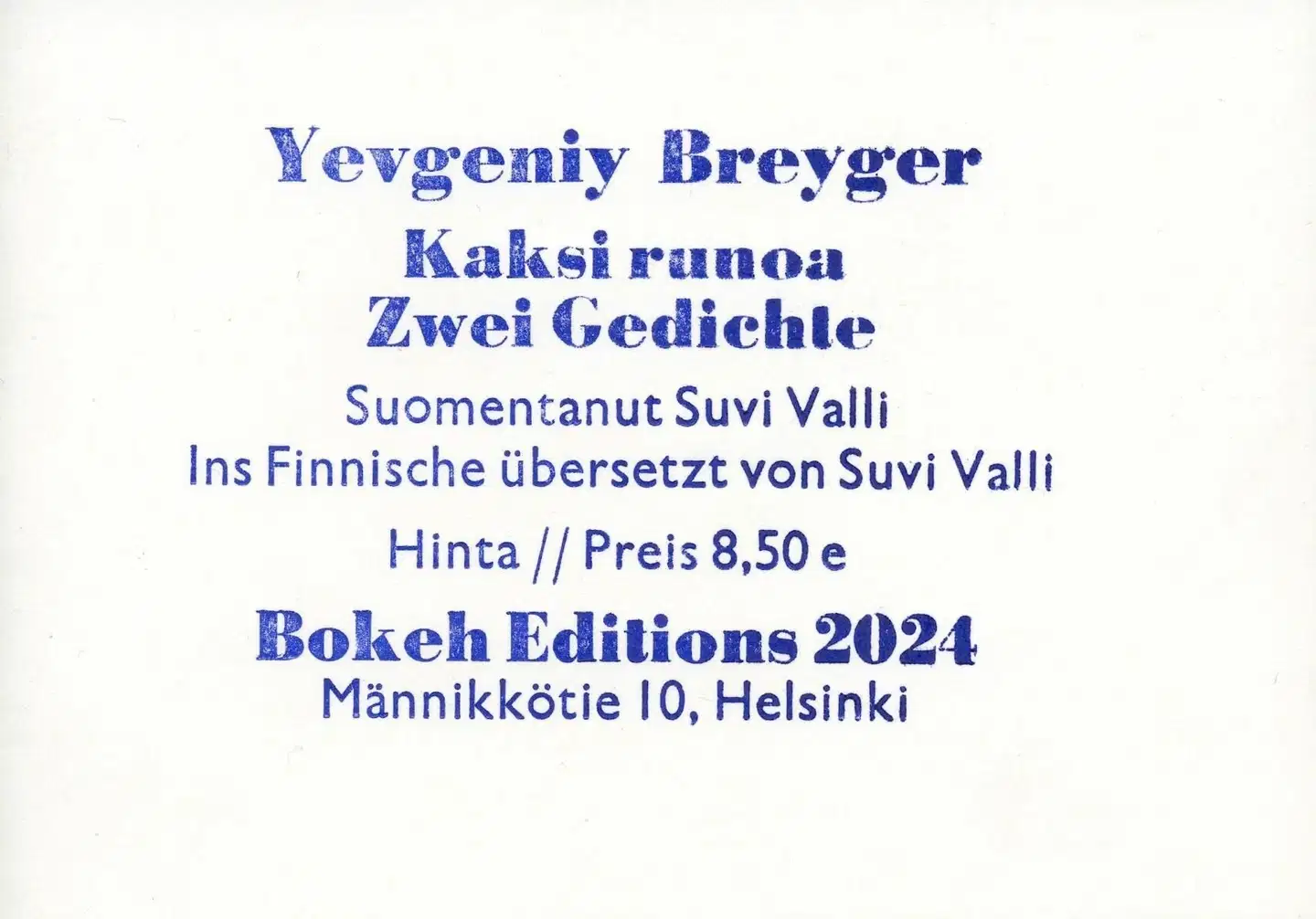 Breyger, Kaksi runoa = Zwei Gedichte