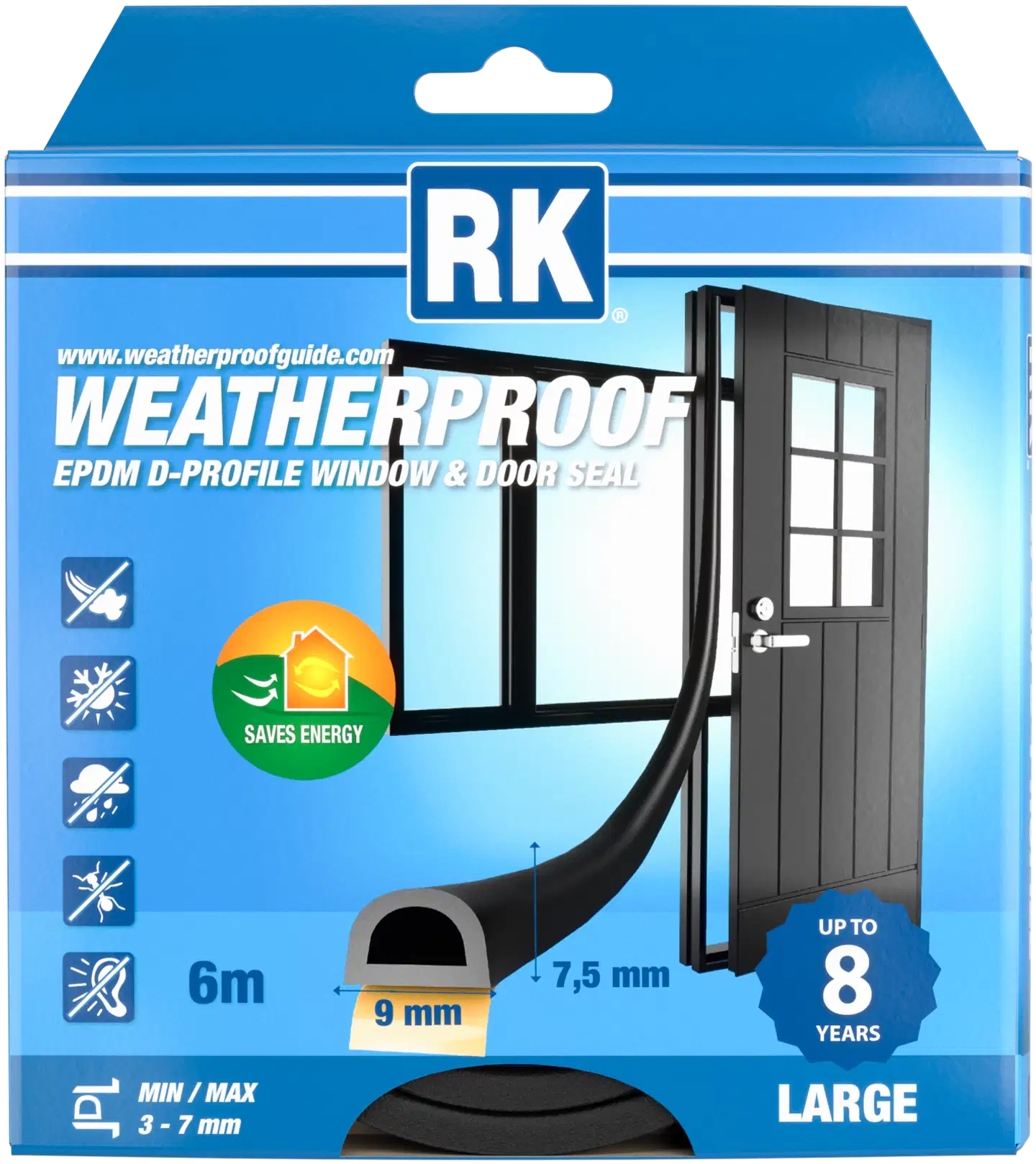 RK Ikkuna- ja ovitiiviste EPDM D-profiili musta 6m