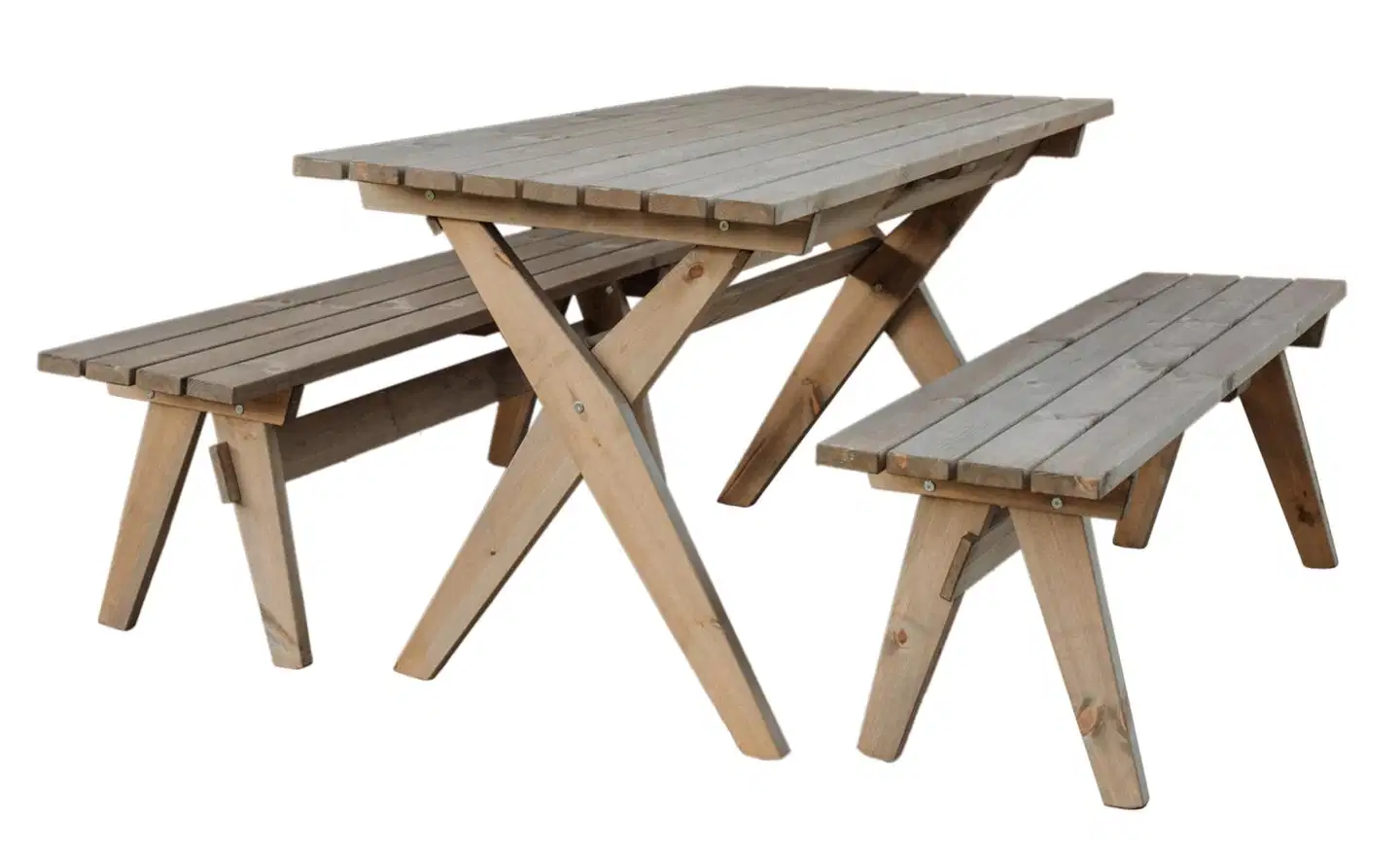 EcoFurn® Granny-setti, pöytä ja 2 penkkiä,  harmaa mänty öljytty osina - 1