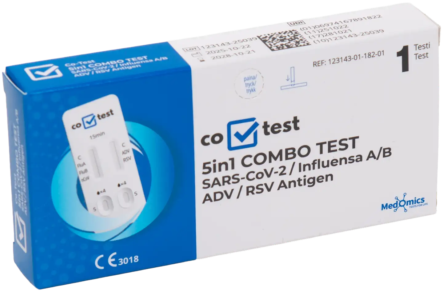 Co-Test 5in1 combo test sars-cov 2/ influensa a/b / adv / rsv-virusten antigeenien yhdistelmäpikatestipaketti (lfia) - 3