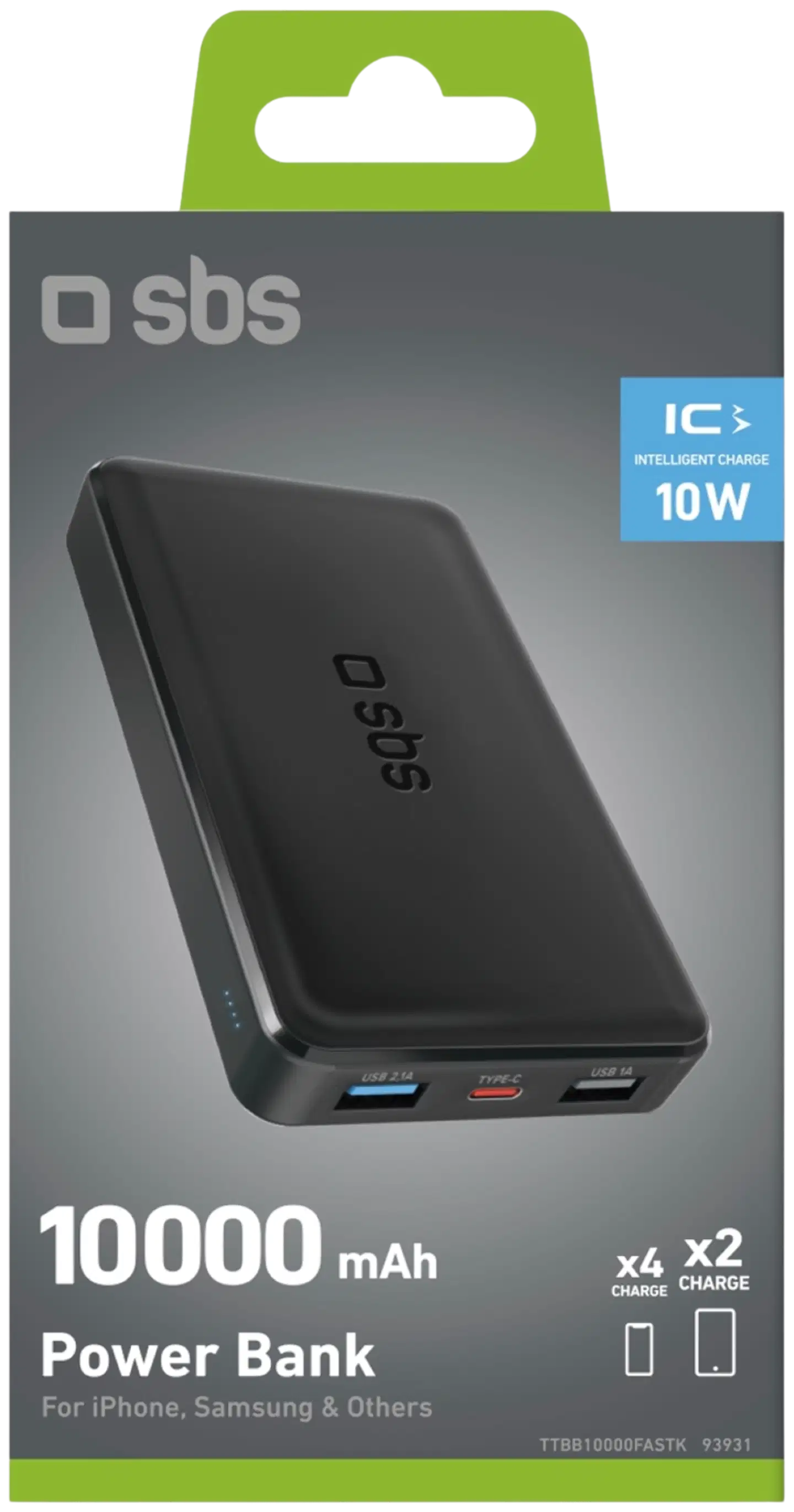 SBS varavirtalähde Usb-A + Usb-C + Micro-Usb 10000 Mah - 2