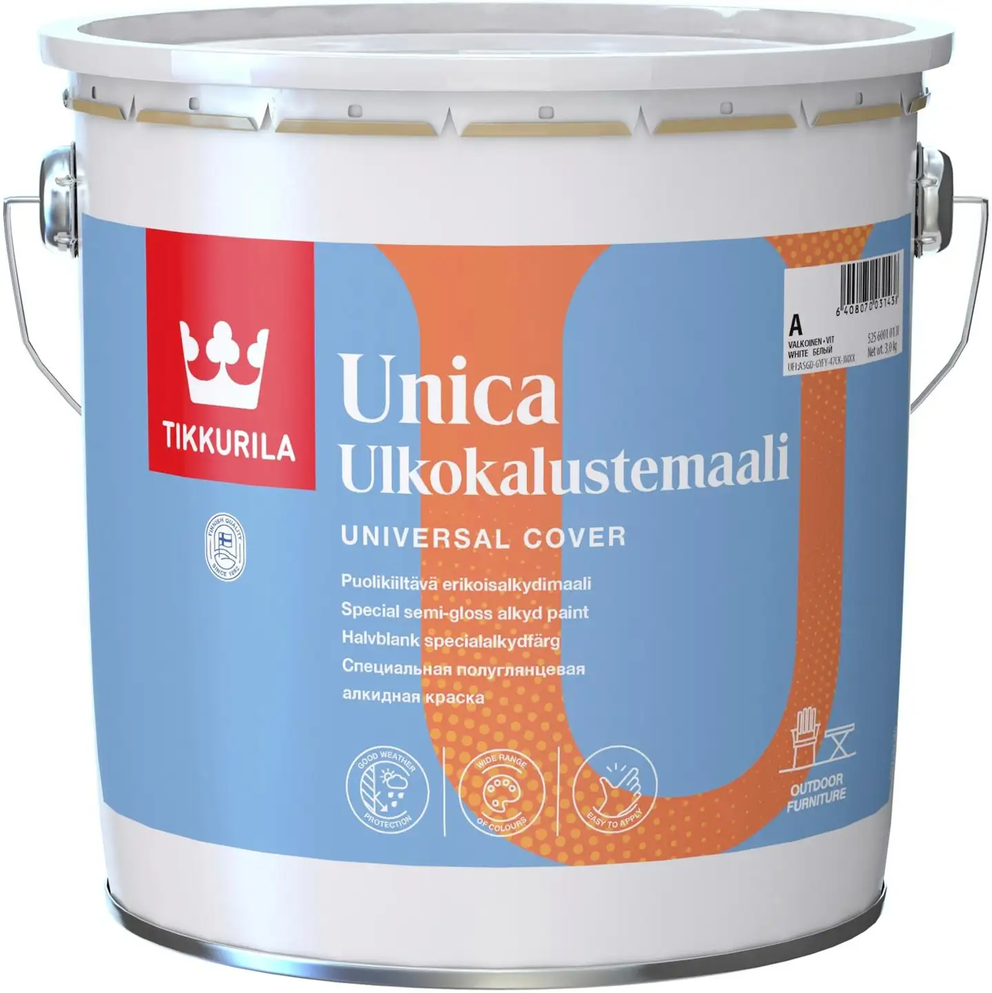 Tikkurila ulkokalustemaali Unica 2,7 l C sävytettävä puolikiiltävä