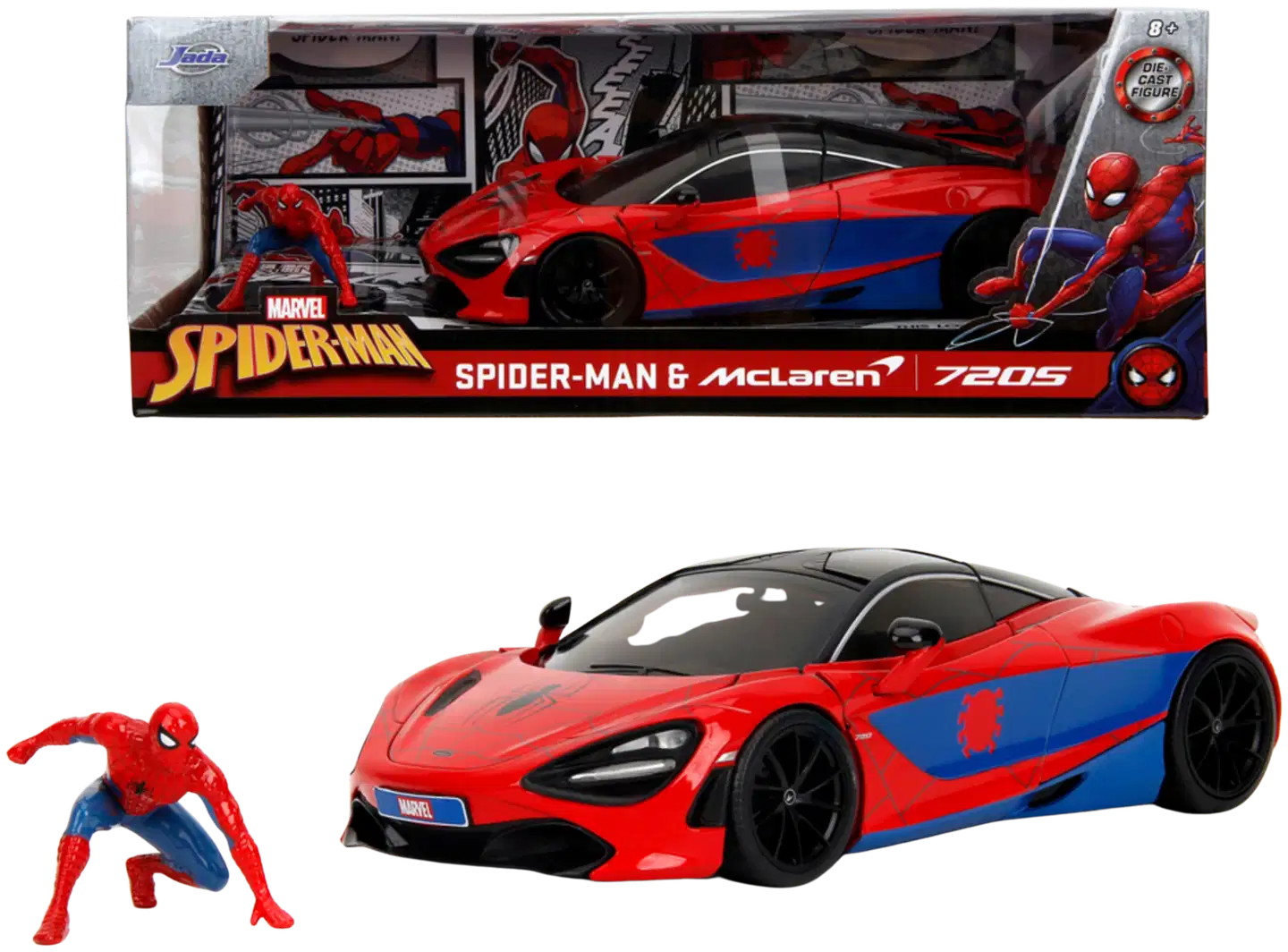 Jada - Marvel Spider-Man McLaren 720S 1:24, 19 cm auto ja Spider-Man hahmo, die-cast - 1