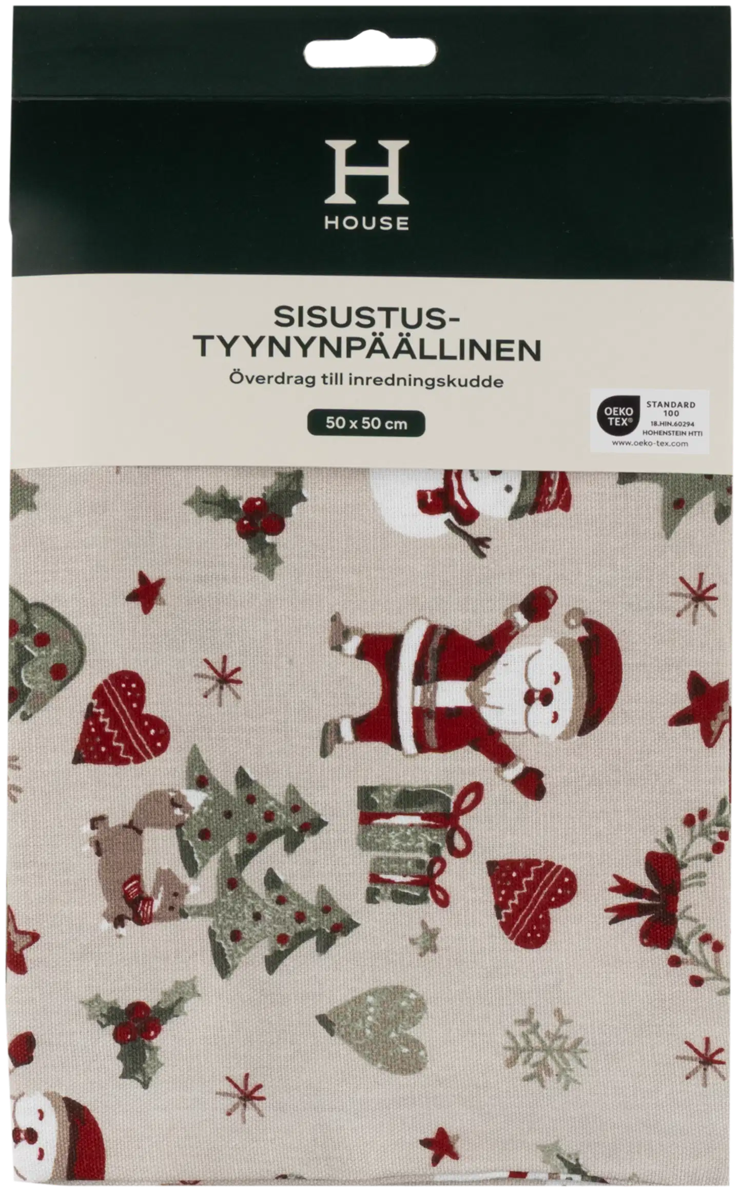 House sisustustyynynpäällinen Christmas Santa 50x50 cm harmaa/vihreä/punainen/valkoinen - 1