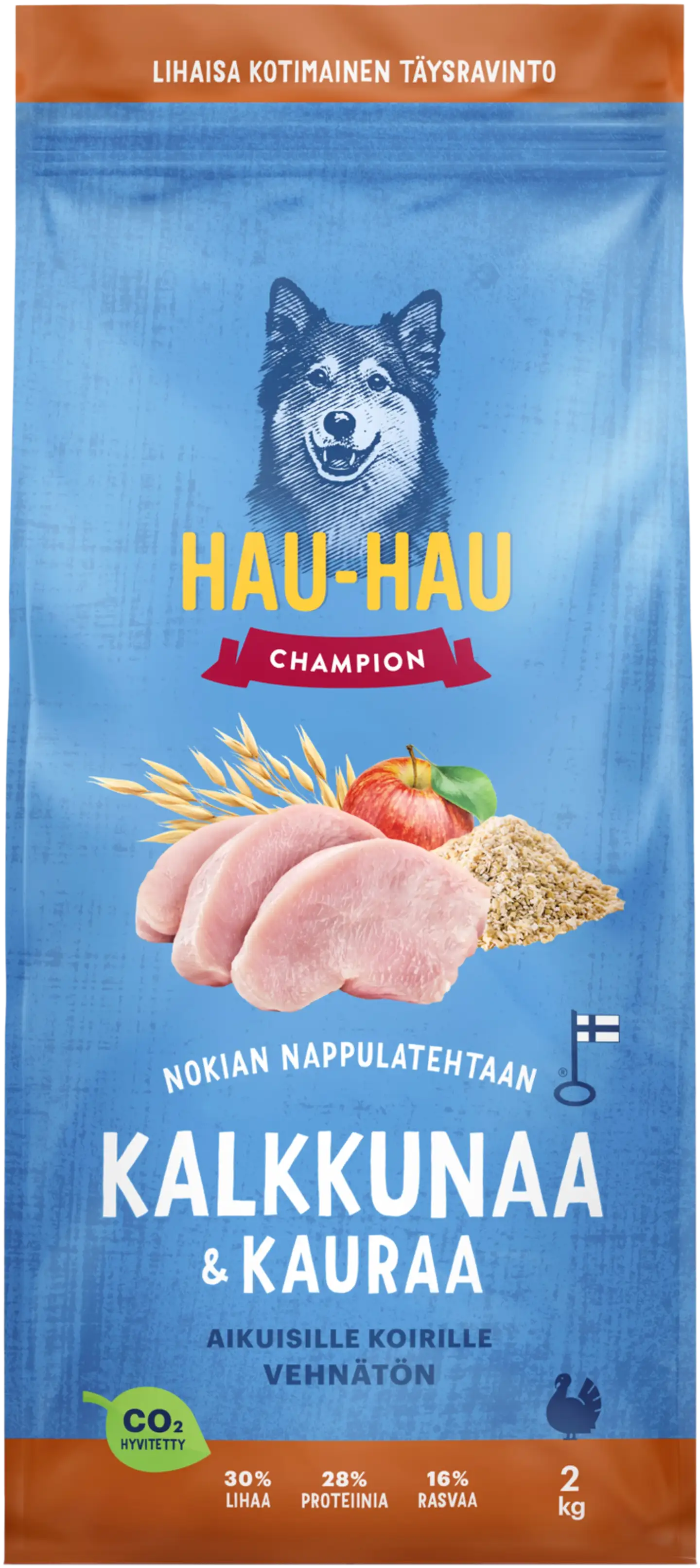 Hau-Hau Champion Nokian Nappulatehtaan Kalkkunaa & kauraa täysravinto aikuisille koirille 2 kg