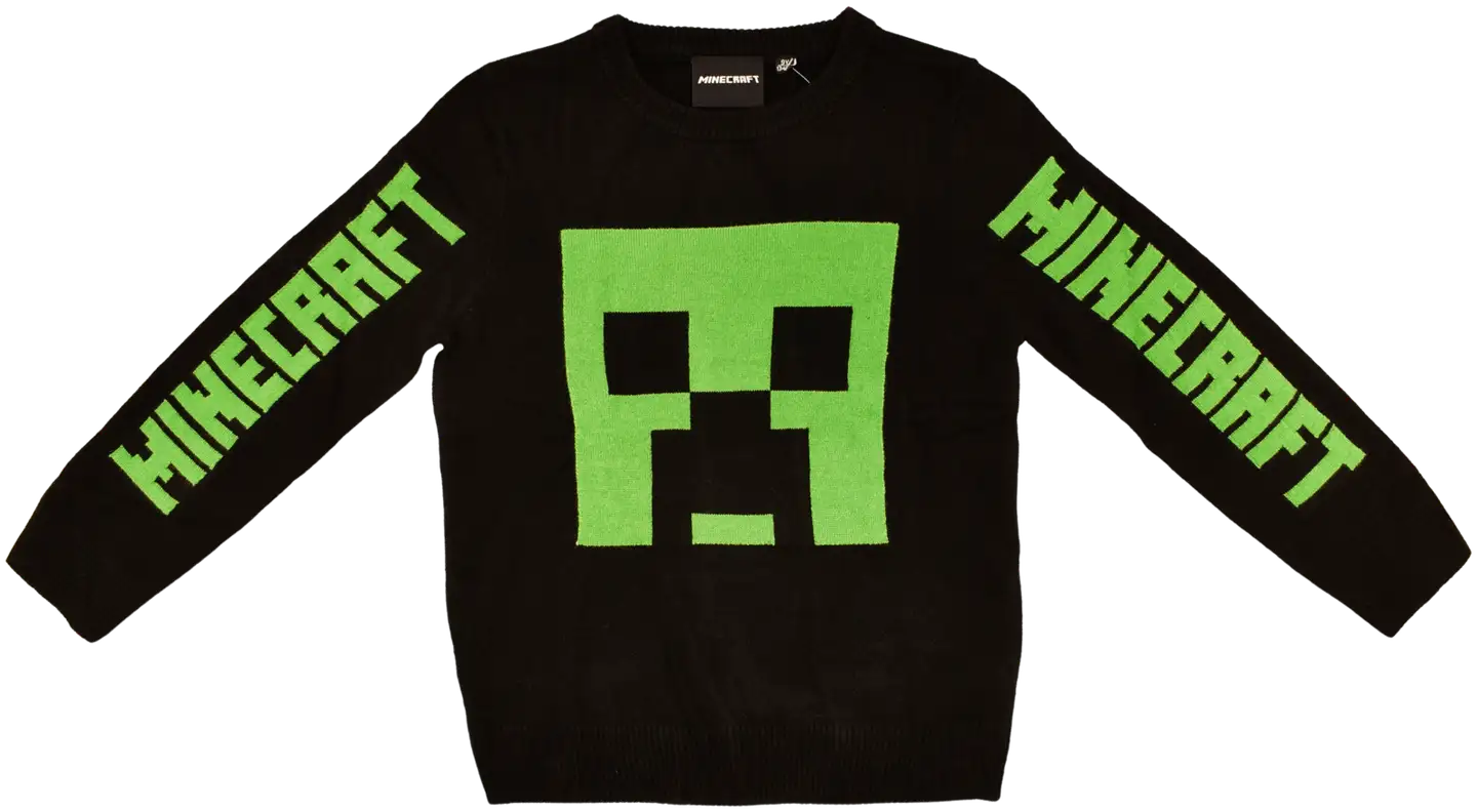 Minecraft lasten neulepaita - MUSTA/VIHREÄ