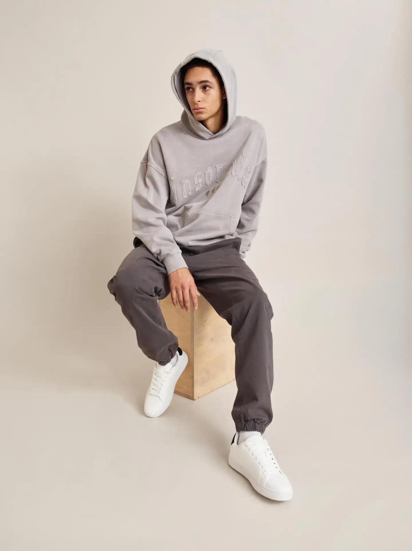 WKLY. miesten collegehuppari Applique 195W042503 - light stone grey - 3