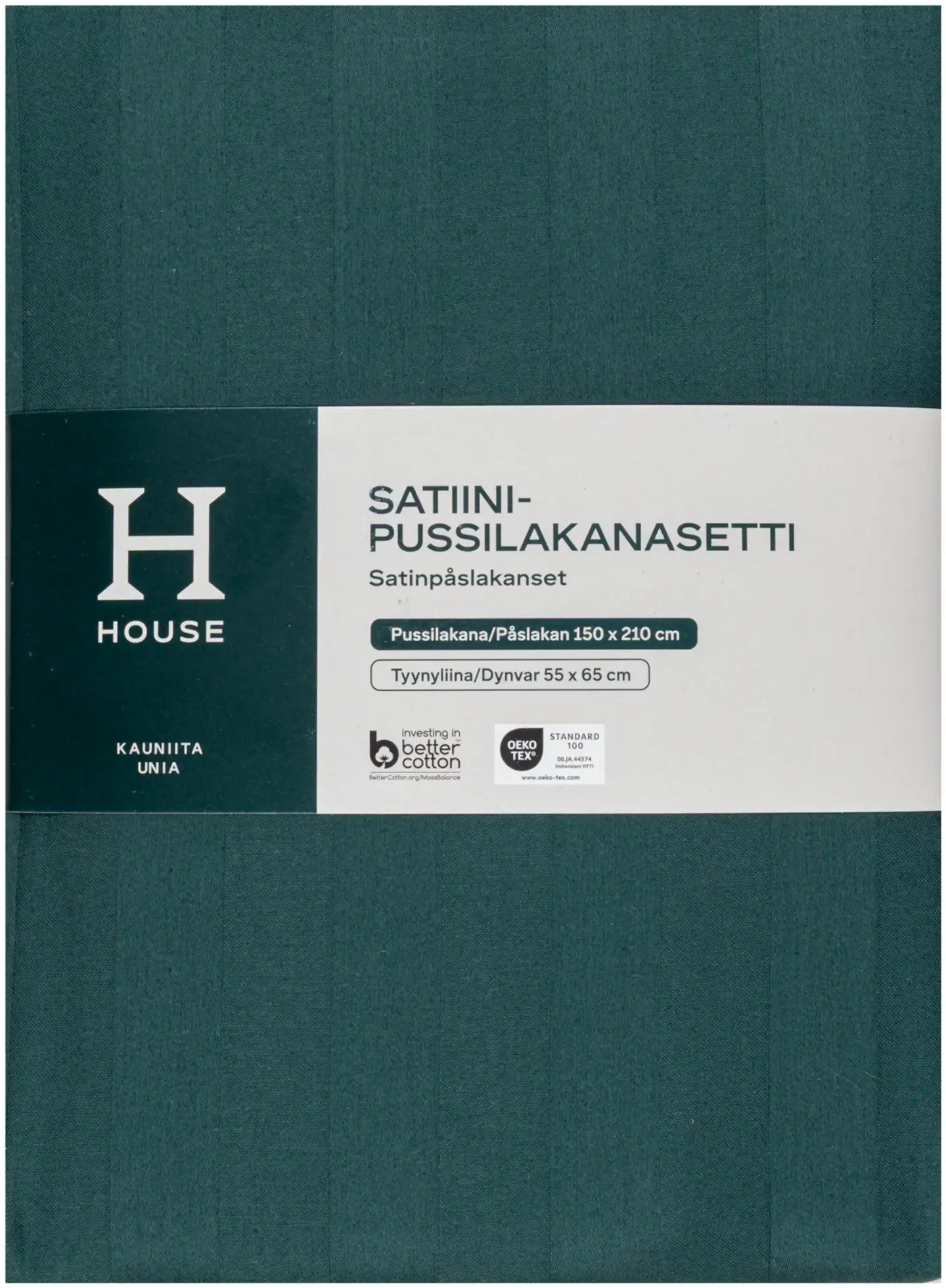 House satiinipussilakanasetti Stripe 150 x 210 + 55 x 65 cm tummanvihreä - 2