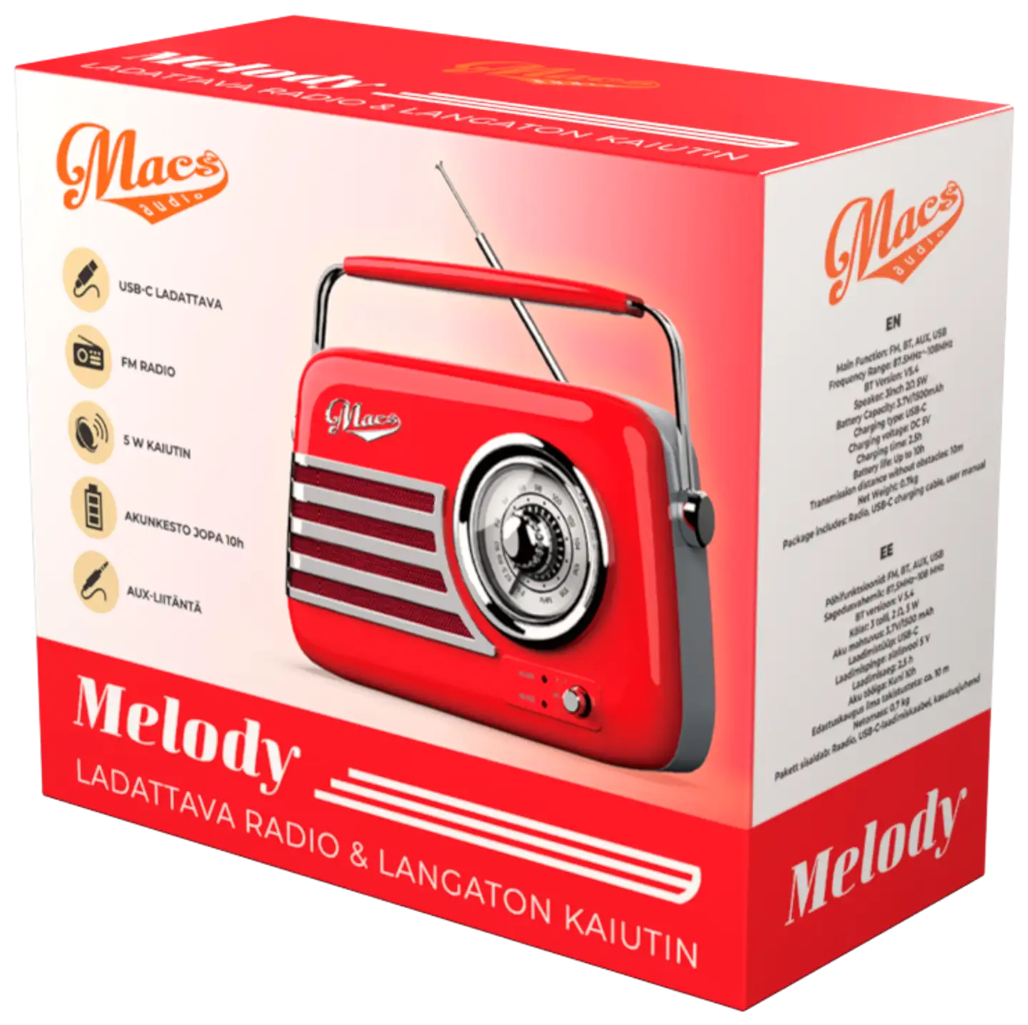 Macs radio Bluetooth kaiuttimella Melody punainen - 1