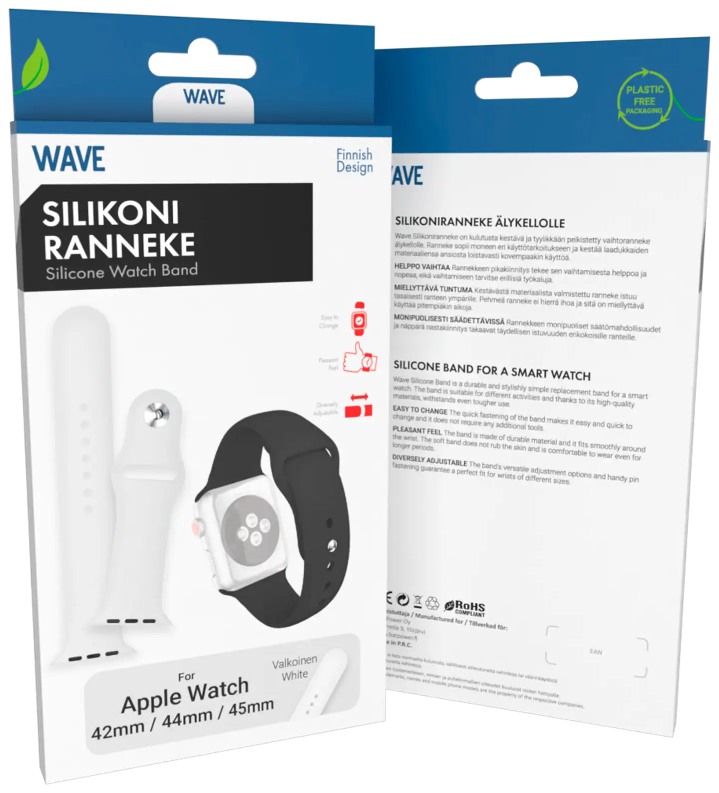 Wave Silikoniranneke, Apple Watch 42mm (Series 1-9) / Apple Watch 44mm / Apple Watch 45mm / Apple Watch 46mm / Apple Watch 49mm, Valkoinen - 5