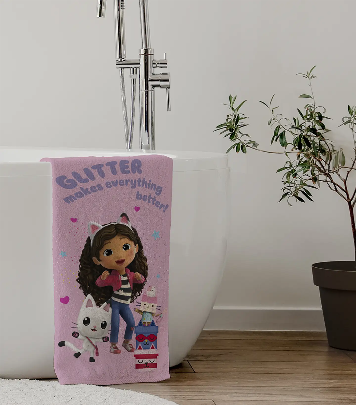 Gabby's Dollhouse lasten kylpypyyhe 70x140 cm pinkki - 7