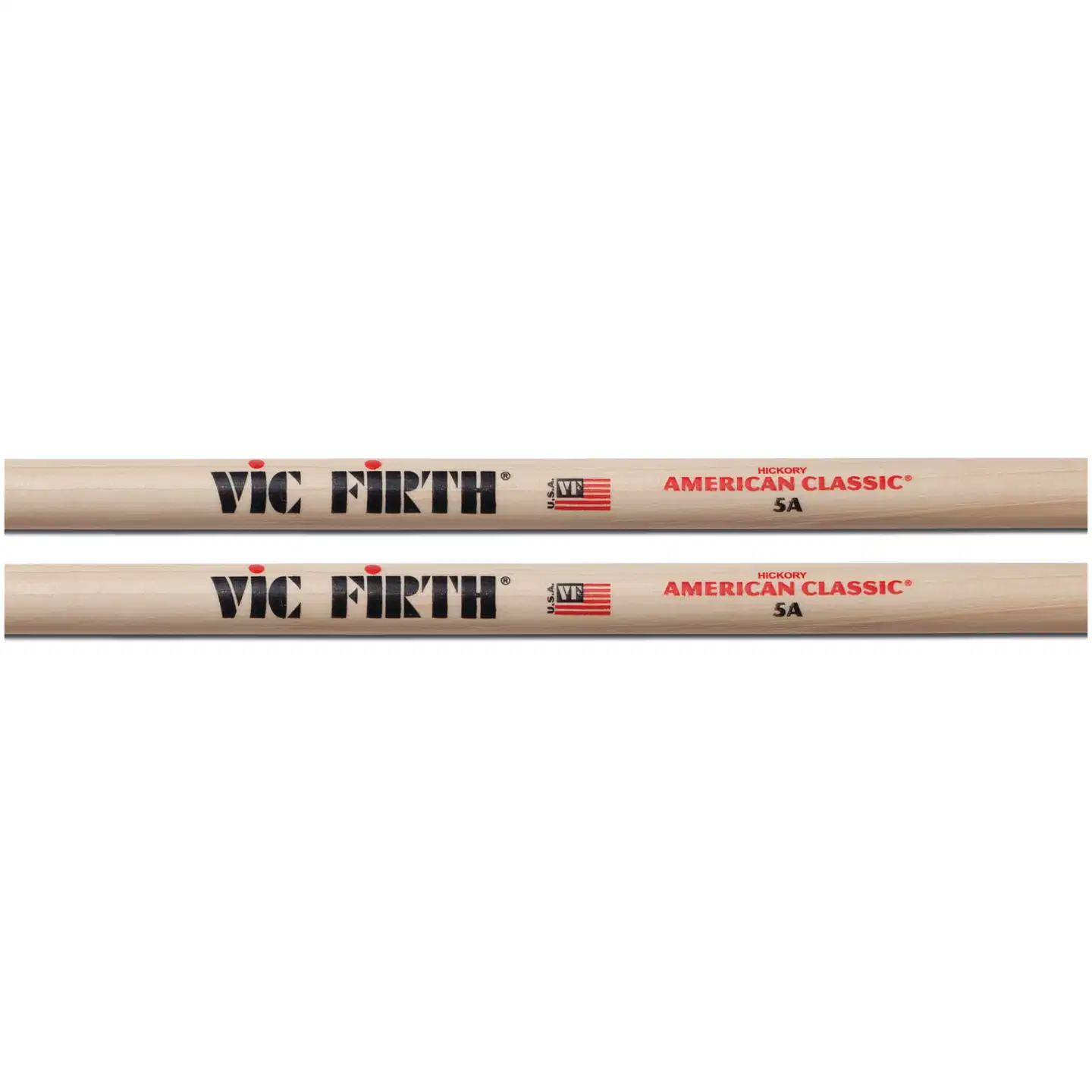 Vic Firth 5A rumpukapulat hikkoria. Pituus 40,6 cm, halkaisija 1,4 cm. - 2