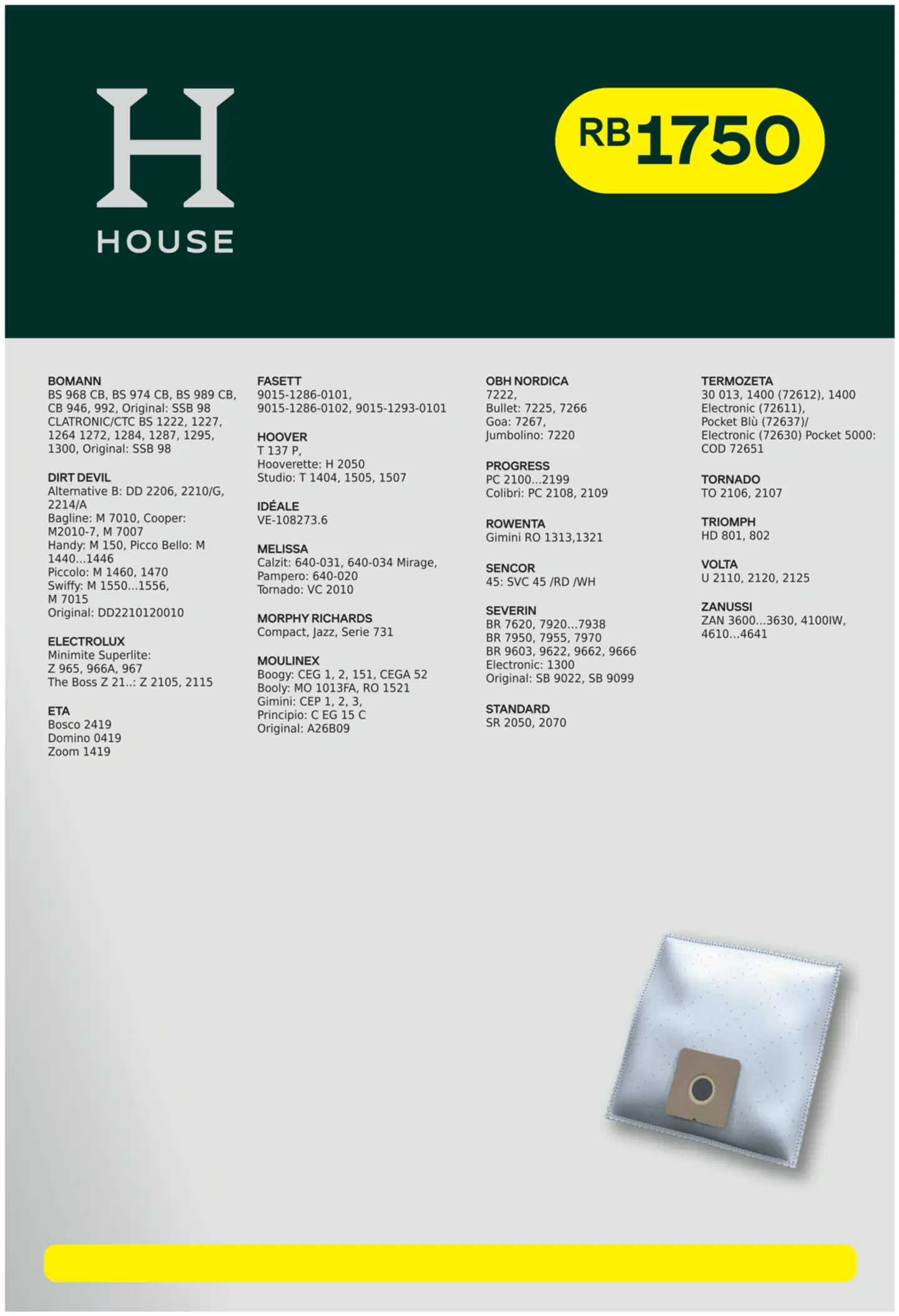 House RB1750 pölypussi 4 kpl + moottorisuodatin - 4