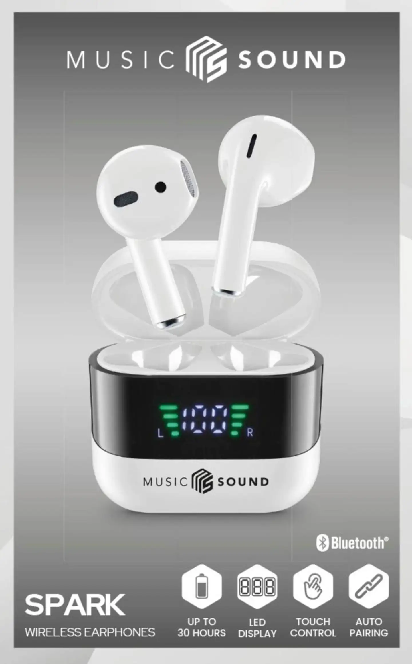 MusicSound langattomat nappikuulokkeet Spark valkoinen - 2