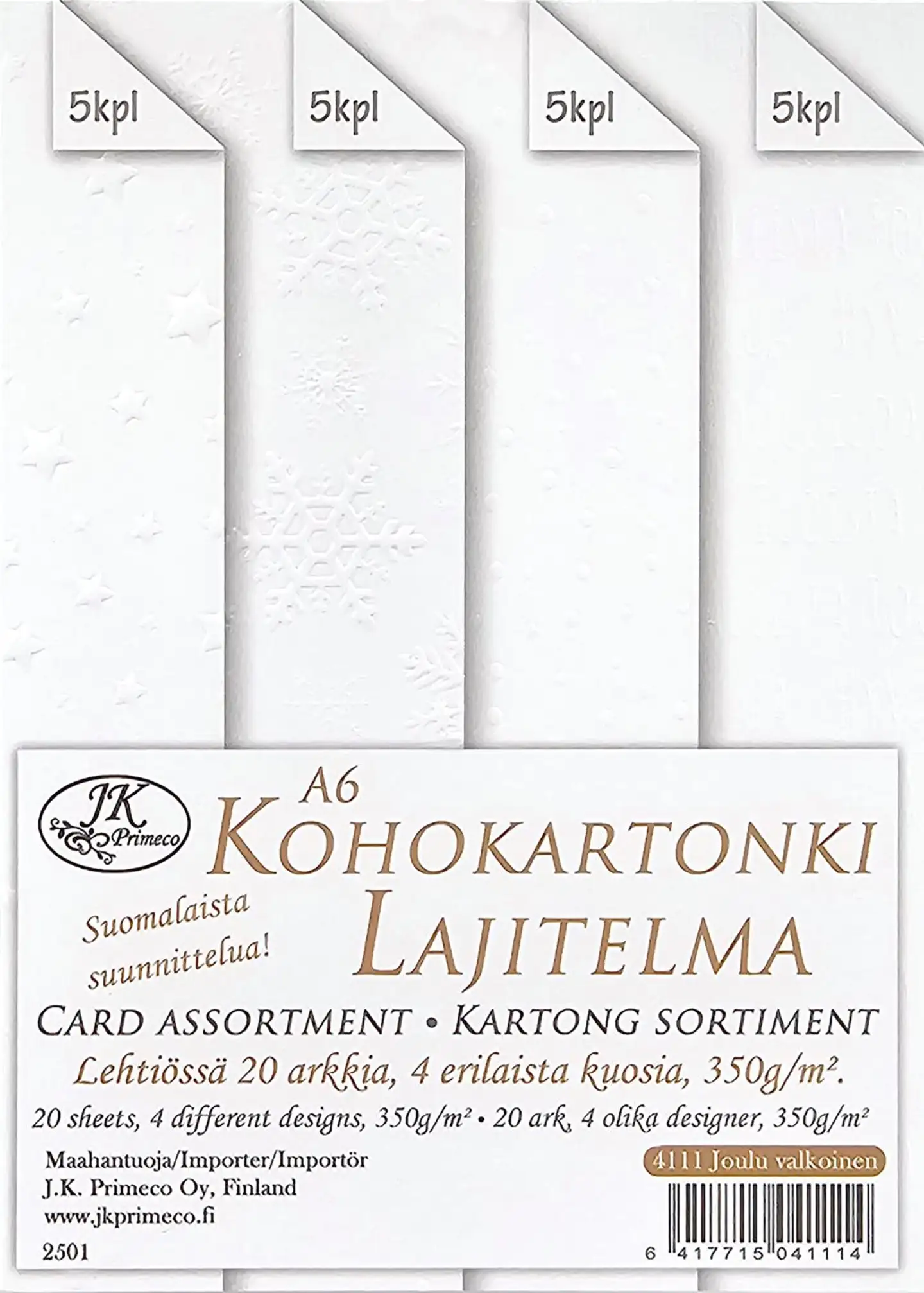 J.K. Primeco kohokartonkilajitelma A6 Joulu valkoinen 20ark - 1