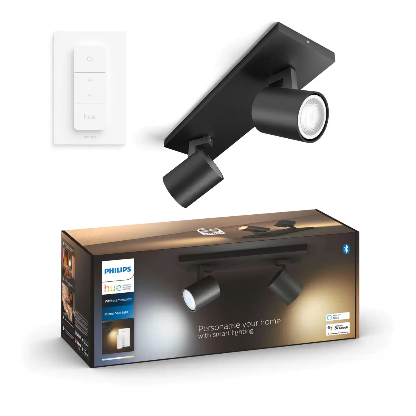 Philips Hue Runner -kohdevalaisin kahdella spotilla 4.2W 2200-6500K 400LM musta - 4