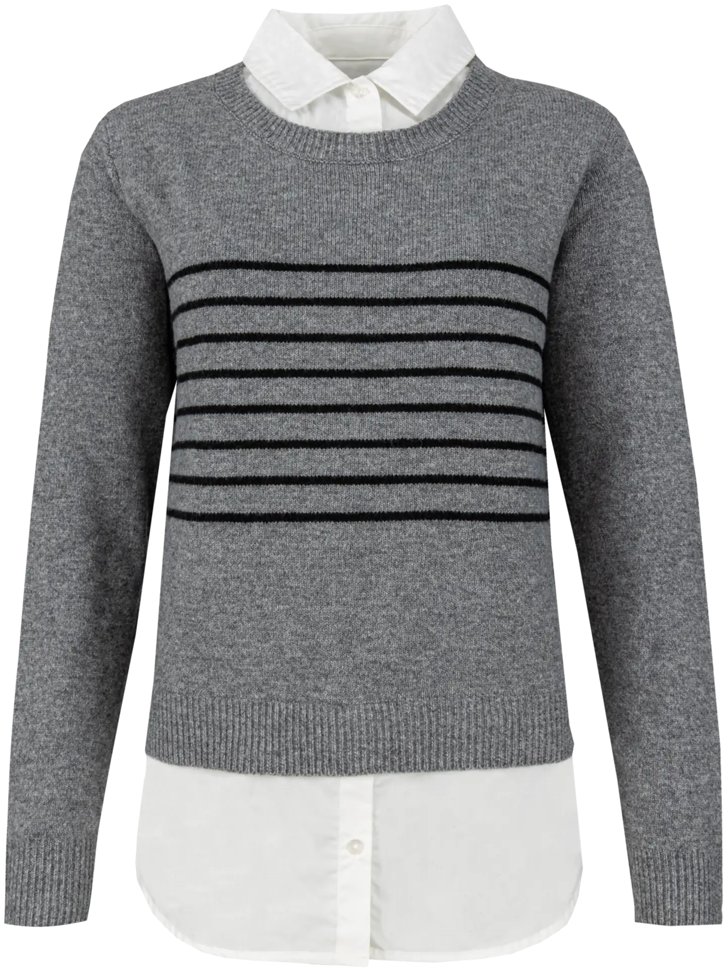 TEX naisten raidallinen kauluspaita-neule I997034 - GREY CHINE - 1
