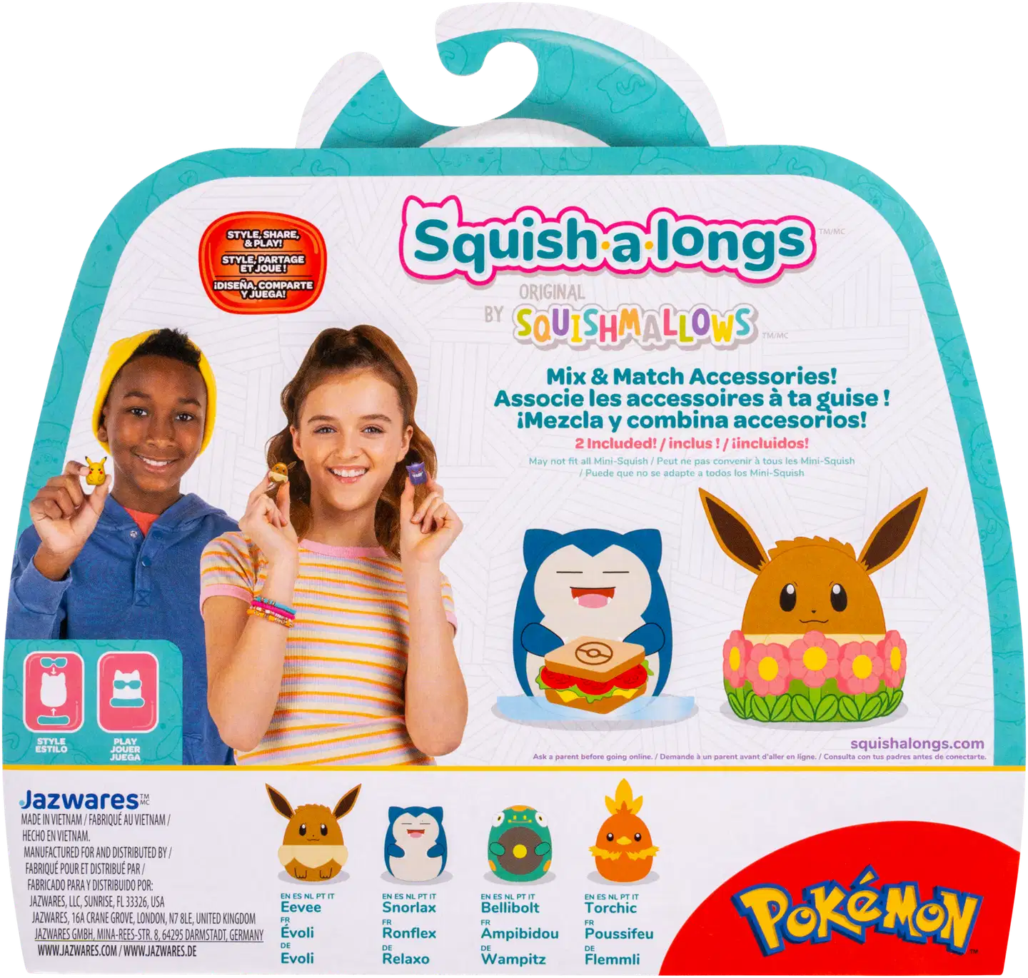 Squishalongs Pokemon 4 Pk Eevee/snorlax - 4