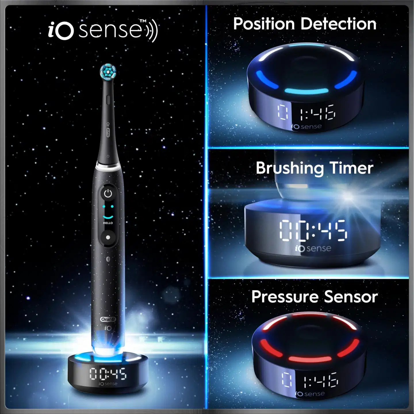 Oral-B iO10 Cosmic Black sähköhammasharja + lataava matkakotelo + hammasharjateline - 7
