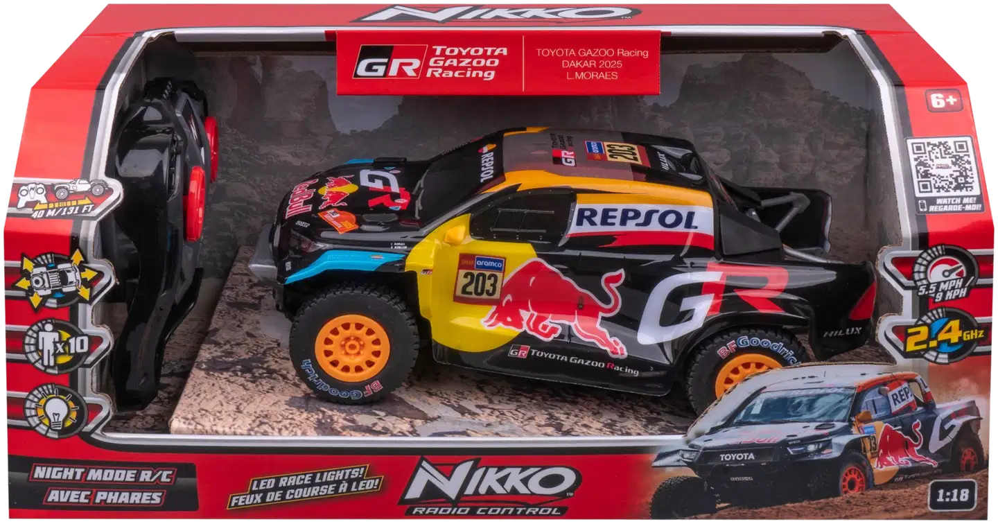 NIKKO Toyota Gazoo Racing Dakar 2025 Moraes 1:18 Radio-Ohjattava ajovaloilla - 2