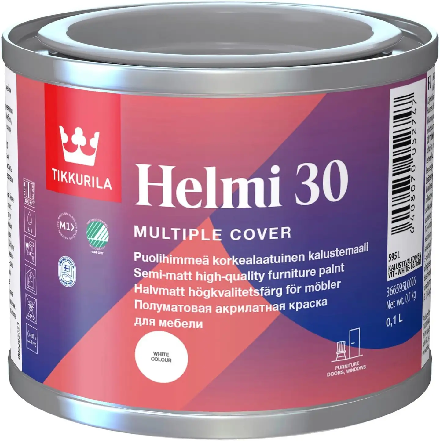Tikkurila kalustemaali Helmi 30 0,1 l valkoinen 595L puolihimmeä