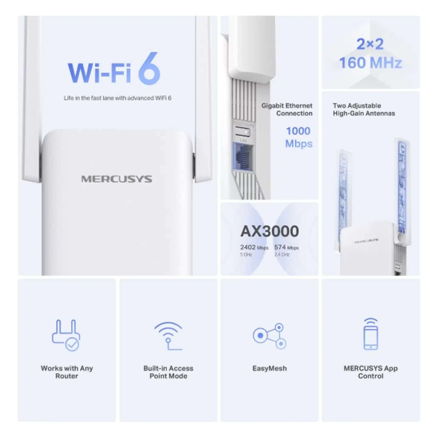 Mercusys ME80X AX3000 Dual-band -WiFi6 -kantamalaajennin - 4