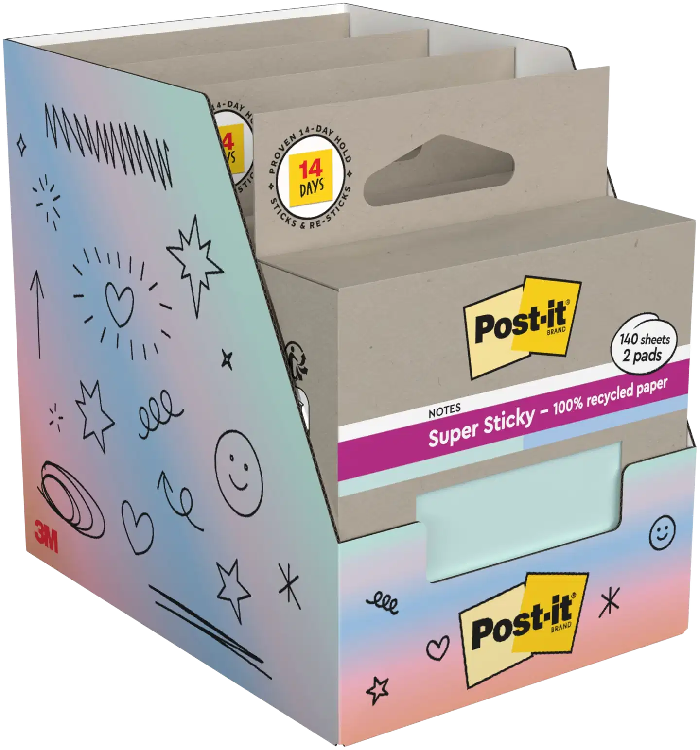 Post-it® Super Sticky 100% Recycled -viestilaput 654-RSS2-PSGP, mintunvihreä ja sininen, 76 mm x 76 mm, 70 viestilappua/lehtiö, 2 lehtiötä/pakkaus - 5