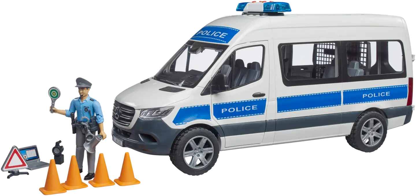 Bruder Mercedes-Benz Sprinter Poliisiauto ja poliisifiguuri