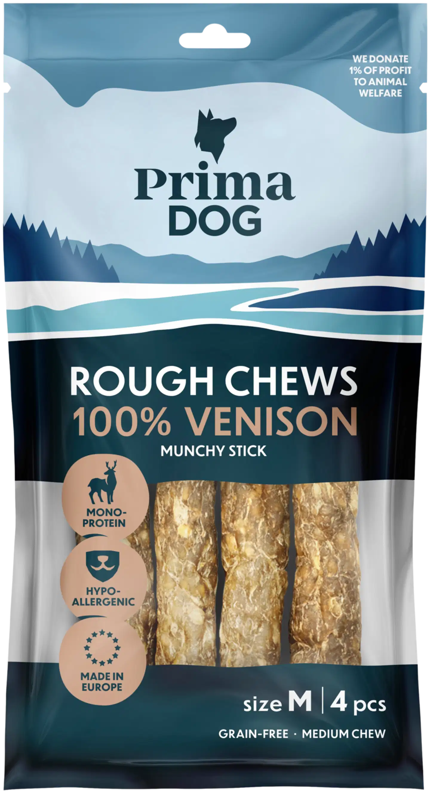 PrimaDog Rough Chews Riista rouhepatukka M 12 cm 4 kpl 80 g