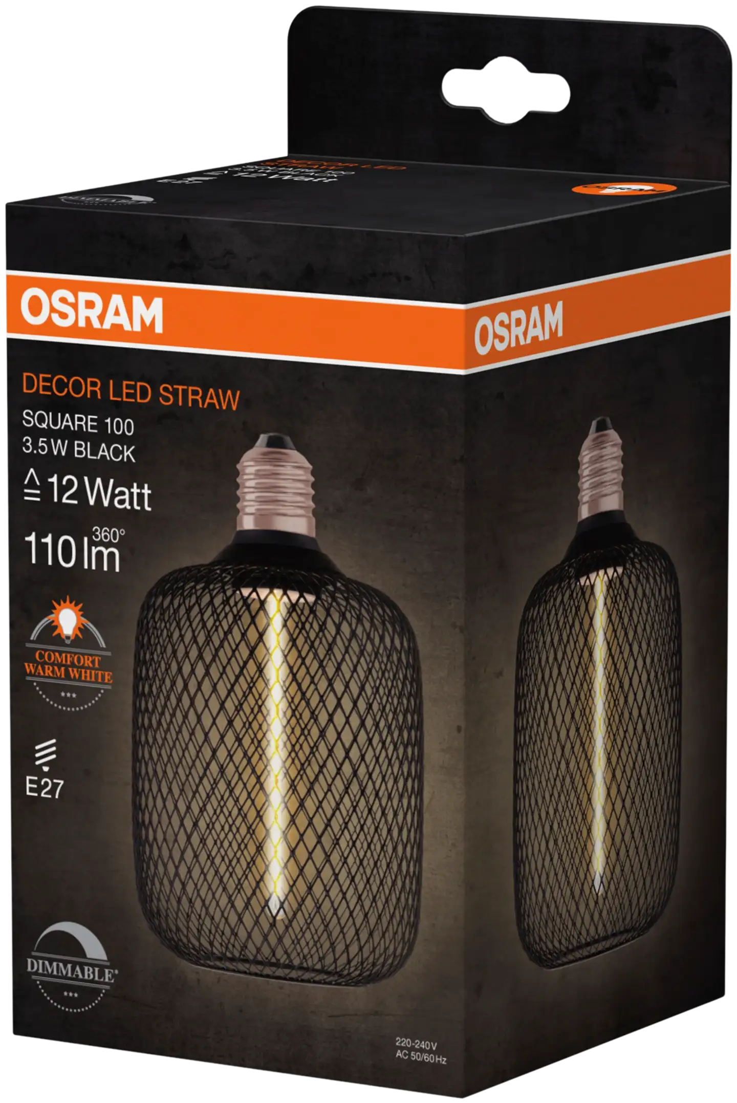 OSRAM LED-sisustuslamppu Decor Straw Square 100mm 3,5W 110lm 1800K E27 musta - 2