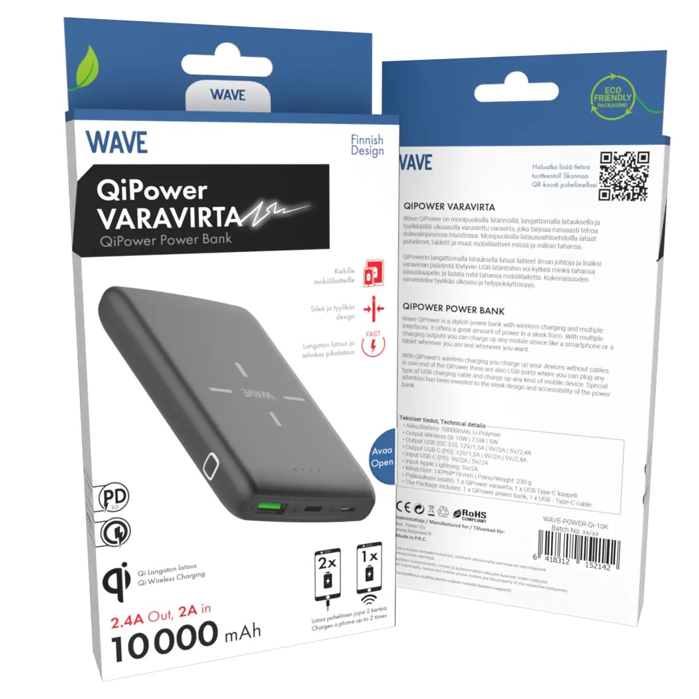 Wave QiPower lisävirta 10000 mAh musta - 3