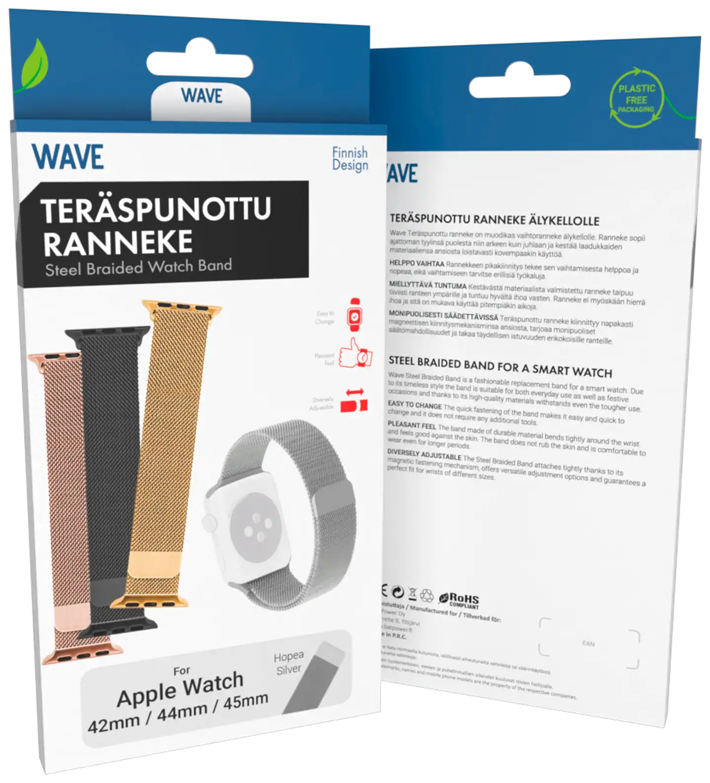 Wave Teräspunottu ranneke, Apple Watch 42mm (Series 1-9) / Apple Watch 44mm / Apple Watch 45mm / Apple Watch 46mm / Apple Watch 49mm, Hopea - 4