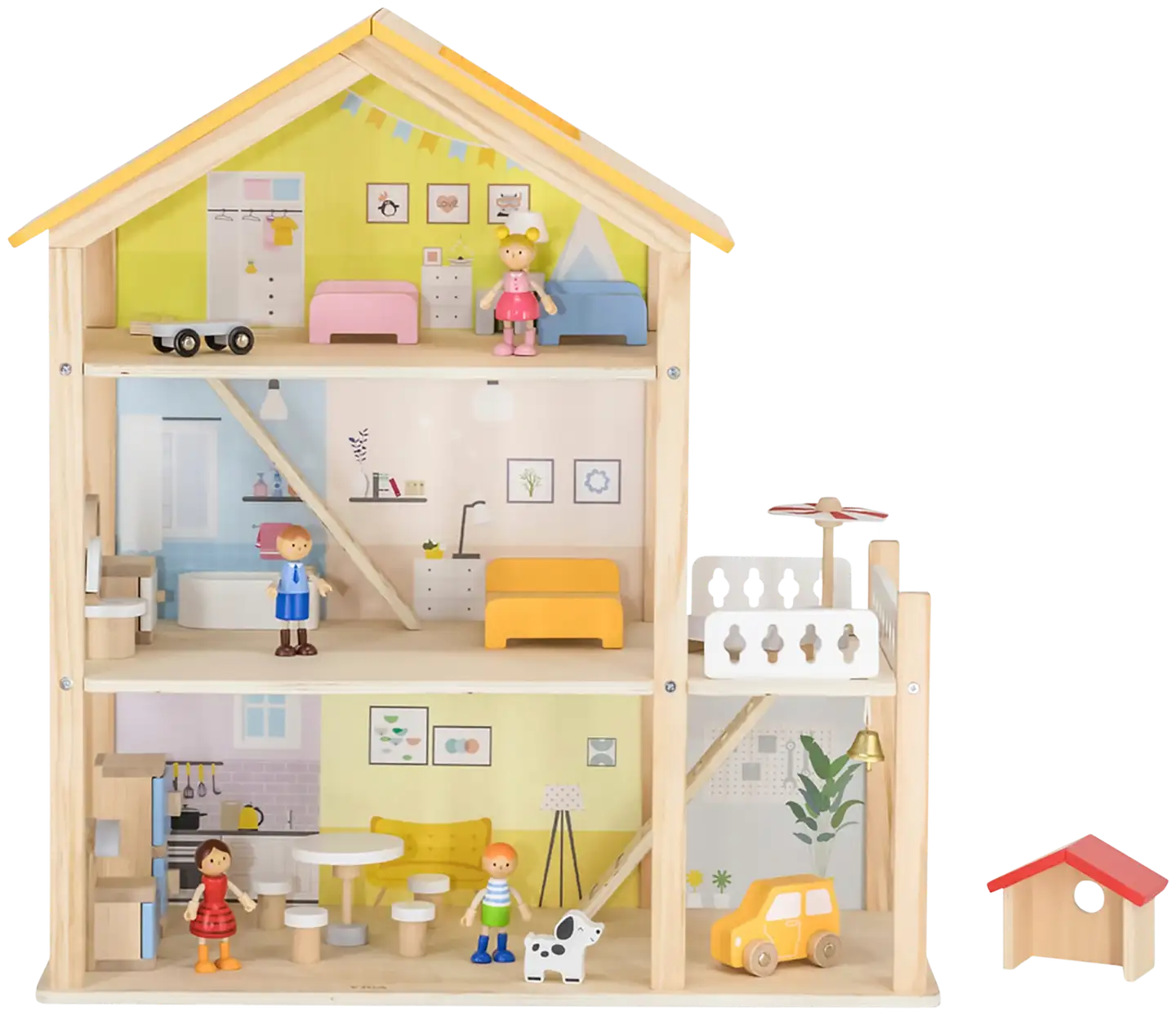 Viga Toys puinen kalustettu nukkekoti - 1