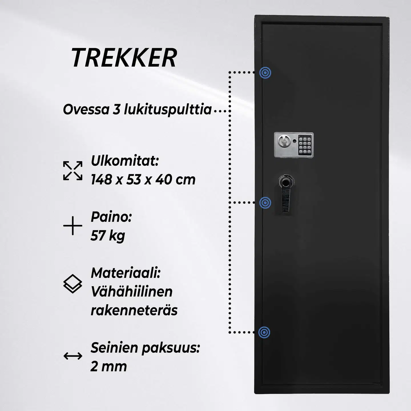 Trekker asekaappi 10 Asetta AS1000 V2, Digitaalilukolla, Musta - 2