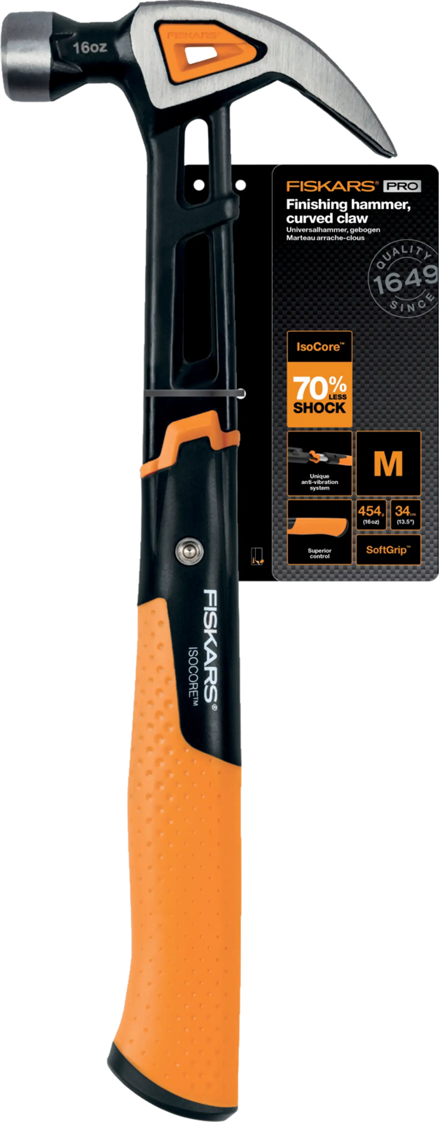 Fiskars IsoCore vasara, sileä lyöntipää M 16oz - 3