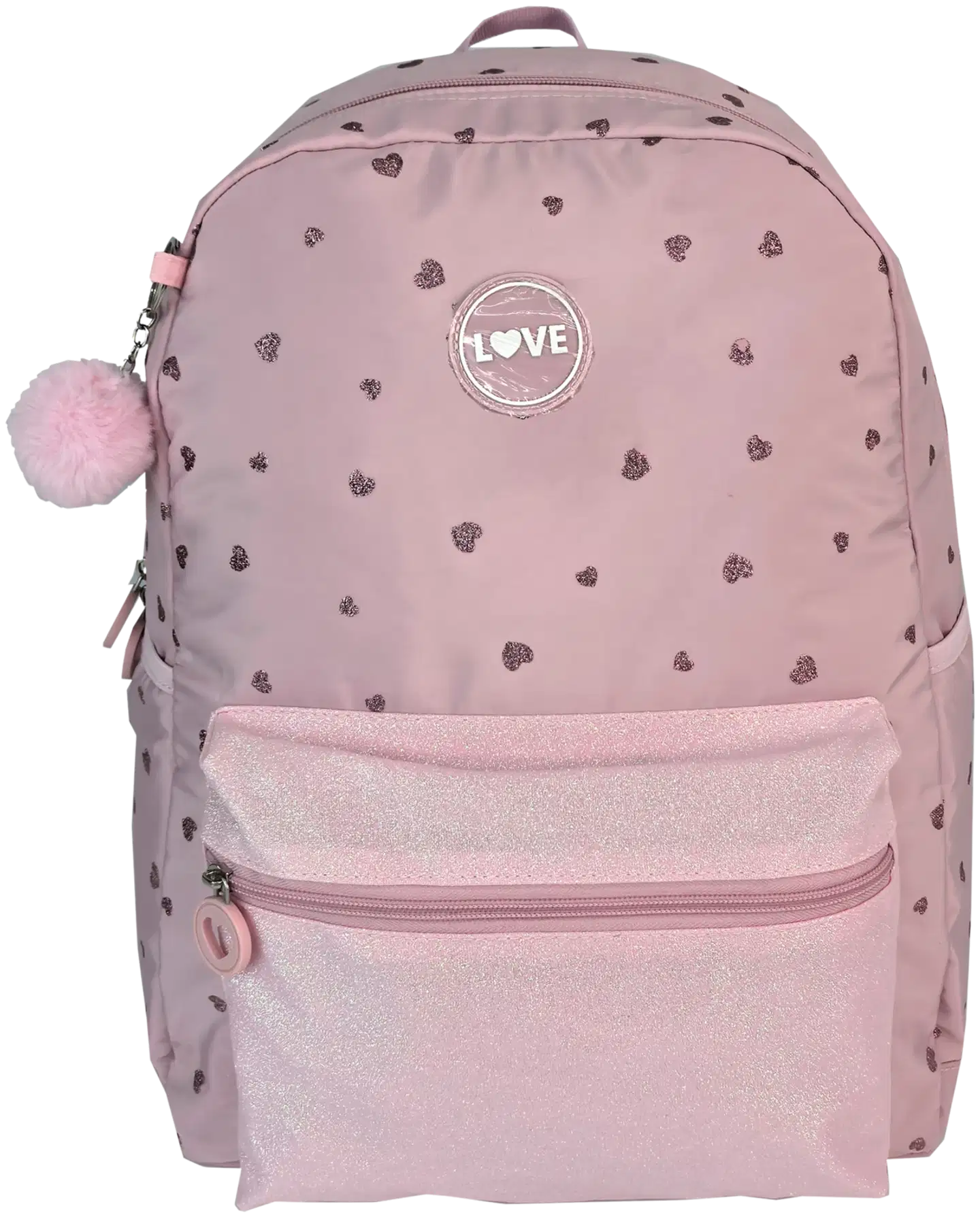 Pinkki koulureppu pompomilla - 1
