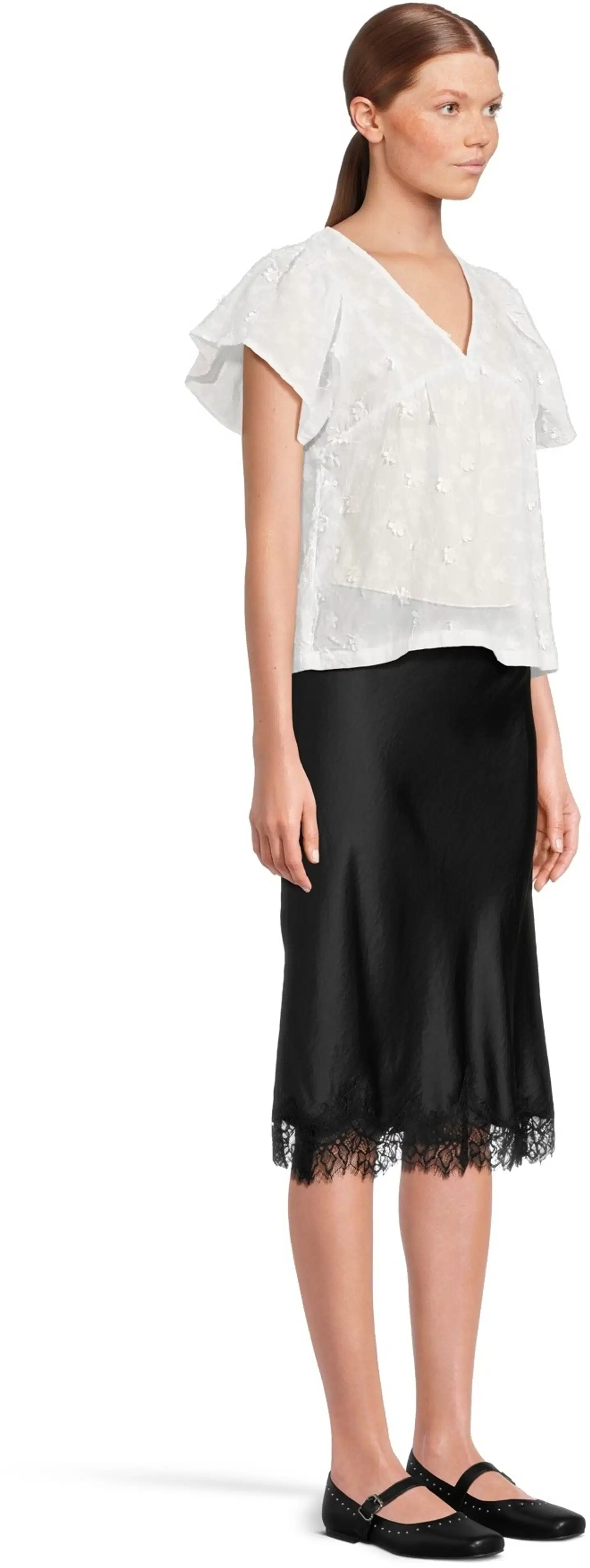 WKLY. naisten lyhythihainen puuvilla brodyyripusero 228W090625 - WHITE - 4