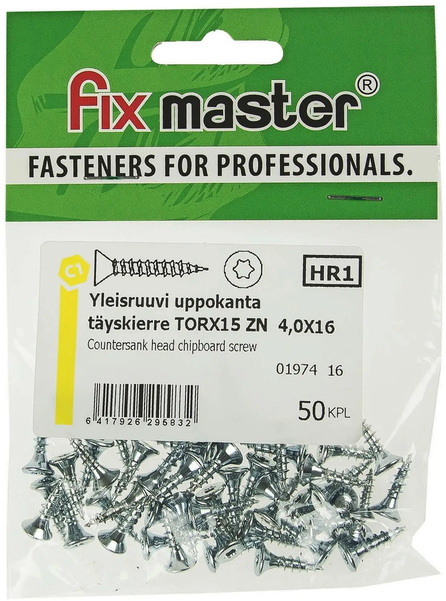 Fix Master yleisruuvi uppokanta täyskierre torx15 4,0X16 sinkitty 50kpl