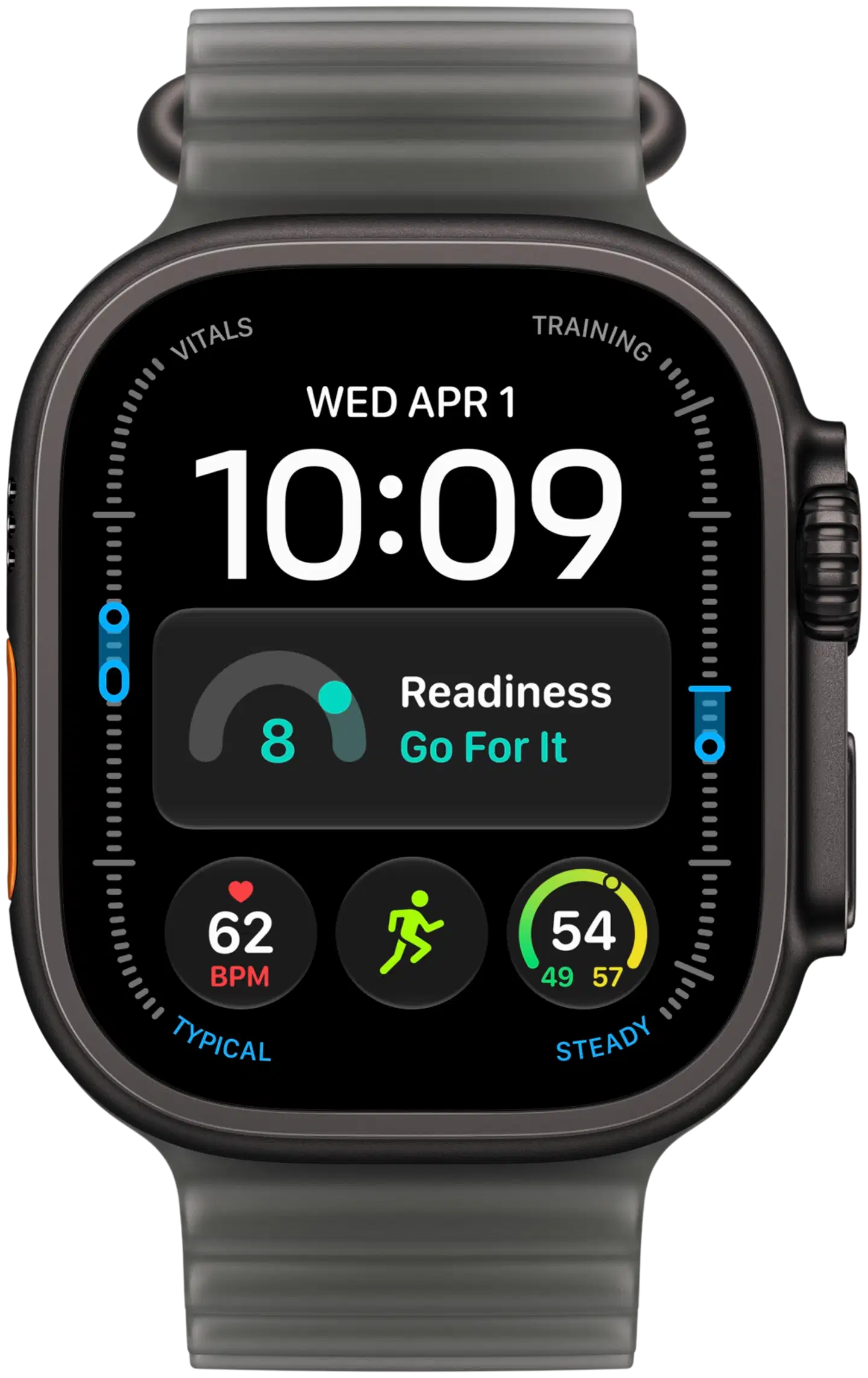 Apple Watch Ultra 4 GPS + Cellular 49 mm:n musta titaanikuori ja läpikuultavanmusta Ocean-ranneke - MJAY4KS/A - 1
