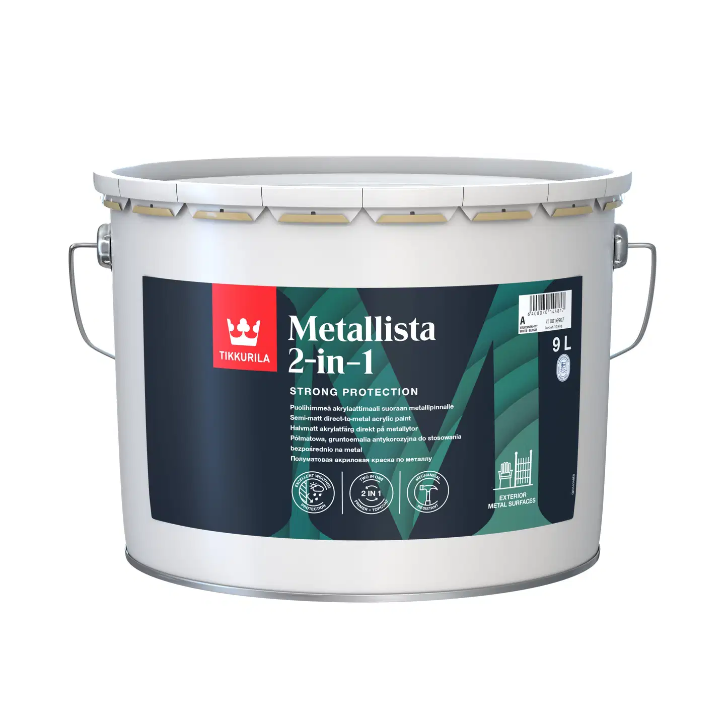 Tikkurila ruosteenestomaali Metallista 2-in-1 9L A valkoinen sävytettävissä puolihimmeä