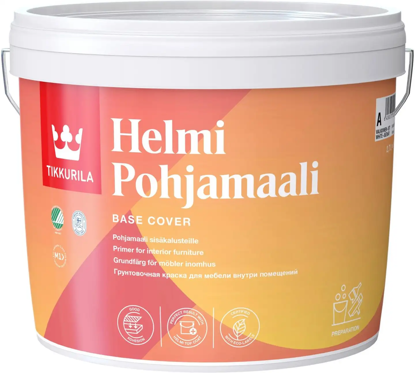 Tikkurila pohjamaali Helmi 2,7 l A  valkoinen sävytettävissä himmeä