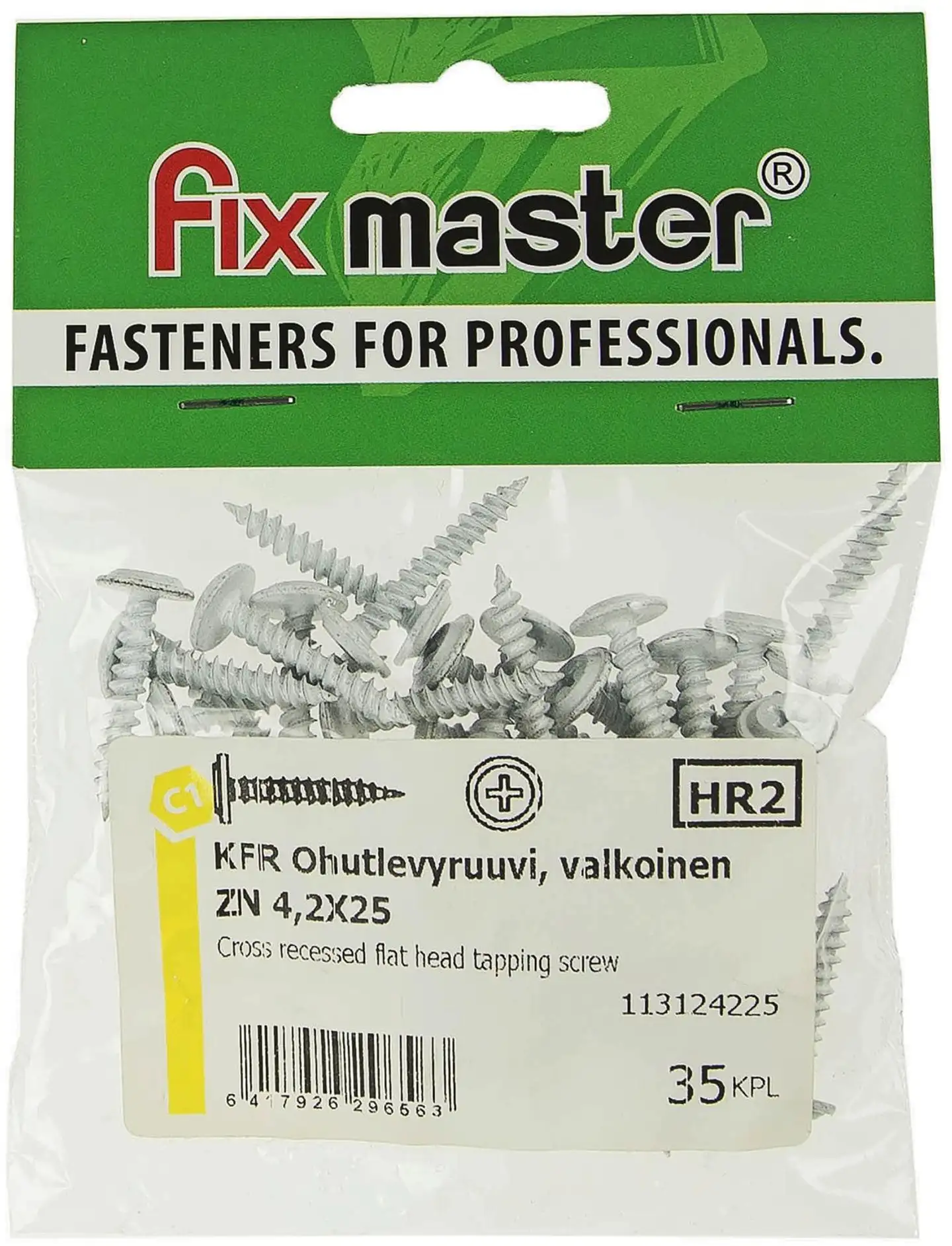 Fix Master ohutlevyruuvi 4,2X25 valkoinen sinkitty 35kpl