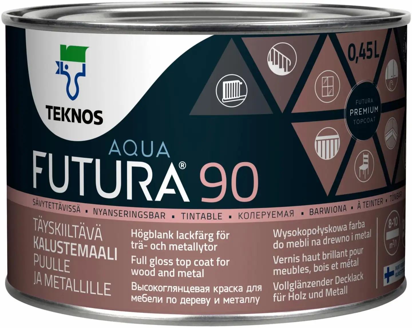 Teknos kalustemaali Futura Aqua 90 0,45 l PM1 valkoinen sävytettävissä täyskiiltävä