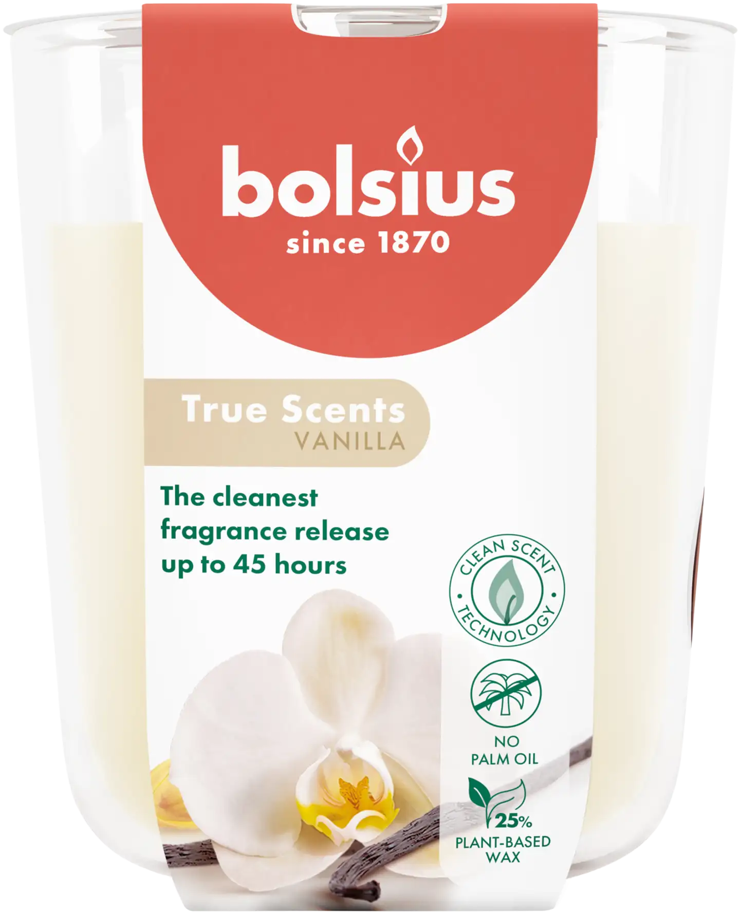 Bolsius True Scents – tuoksukynttilä lasissa – Vanilla – norsunluu – suuri