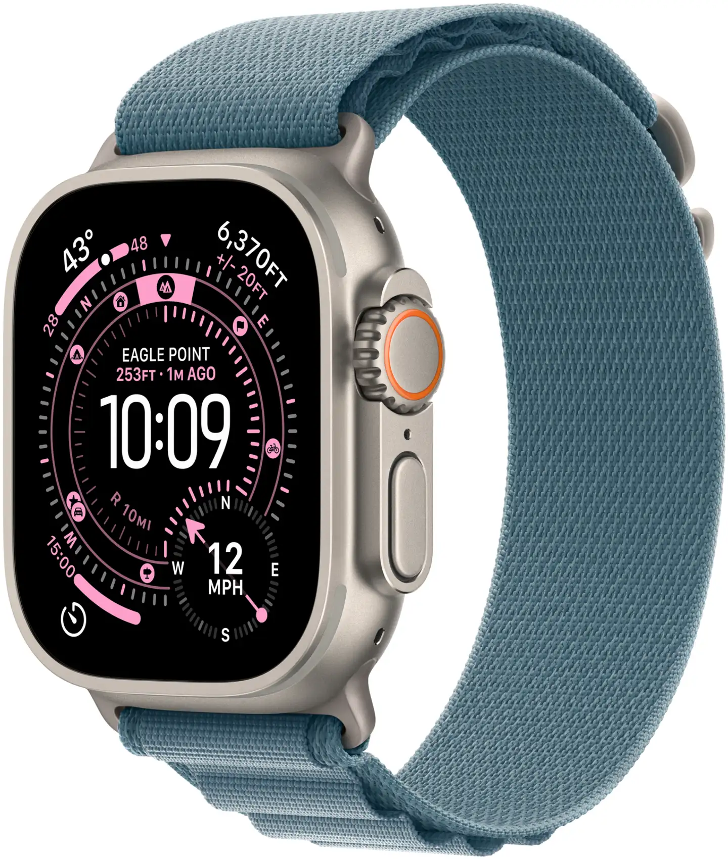Apple Watch Ultra 3 GPS + Cellular 49mm luonnontitaani kotelo, vaaleansininen Alpine ranneke - M - MEWM4KS/A - 2