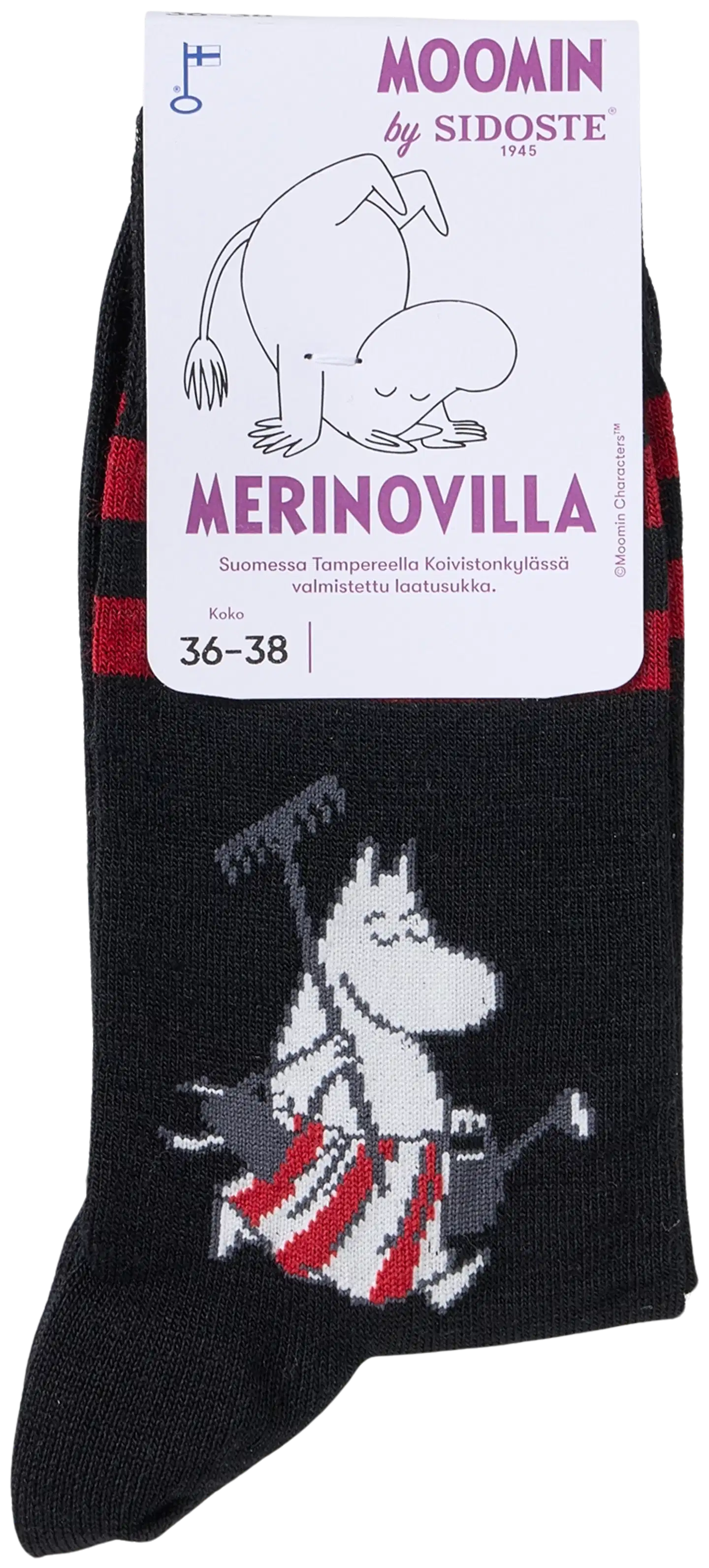Sidoste naisten merinovillasukka Muumimamma - Musta